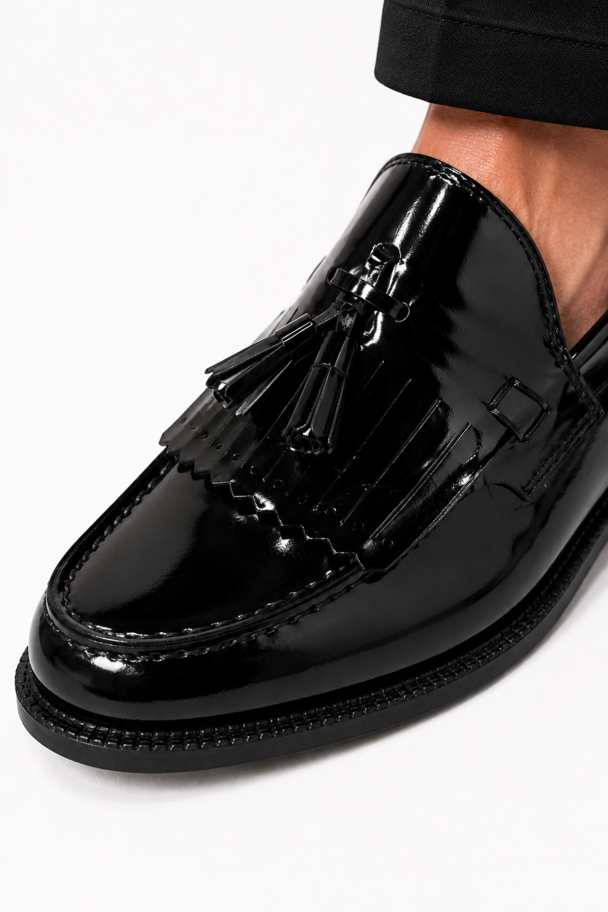 By Sabit Unisex Siyah Püsküllü Corcik Loafer Ayakkabı Bağcıksız Klasik Günlük Şık Kundura görsel 5