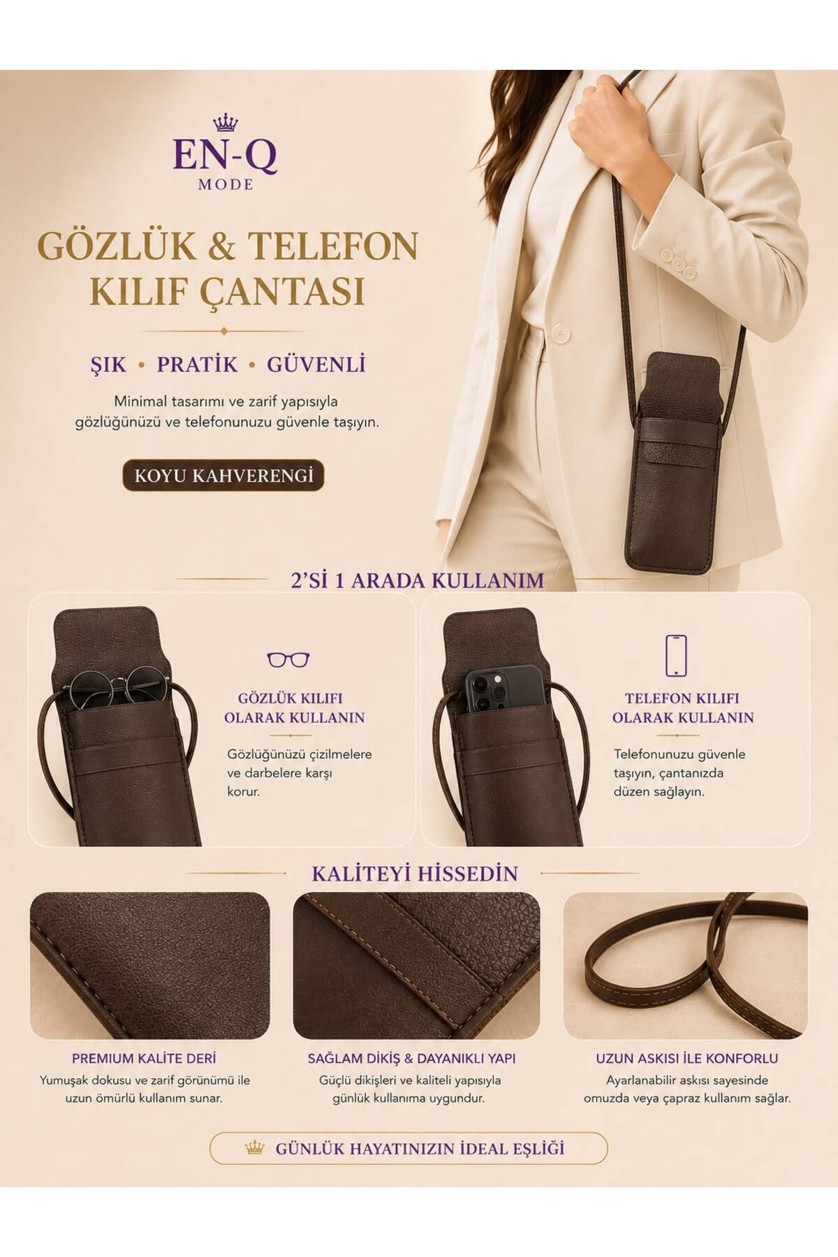 ENQ 2’si 1 Arada Gözlük & Telefon Kılıf Çantası görsel 2