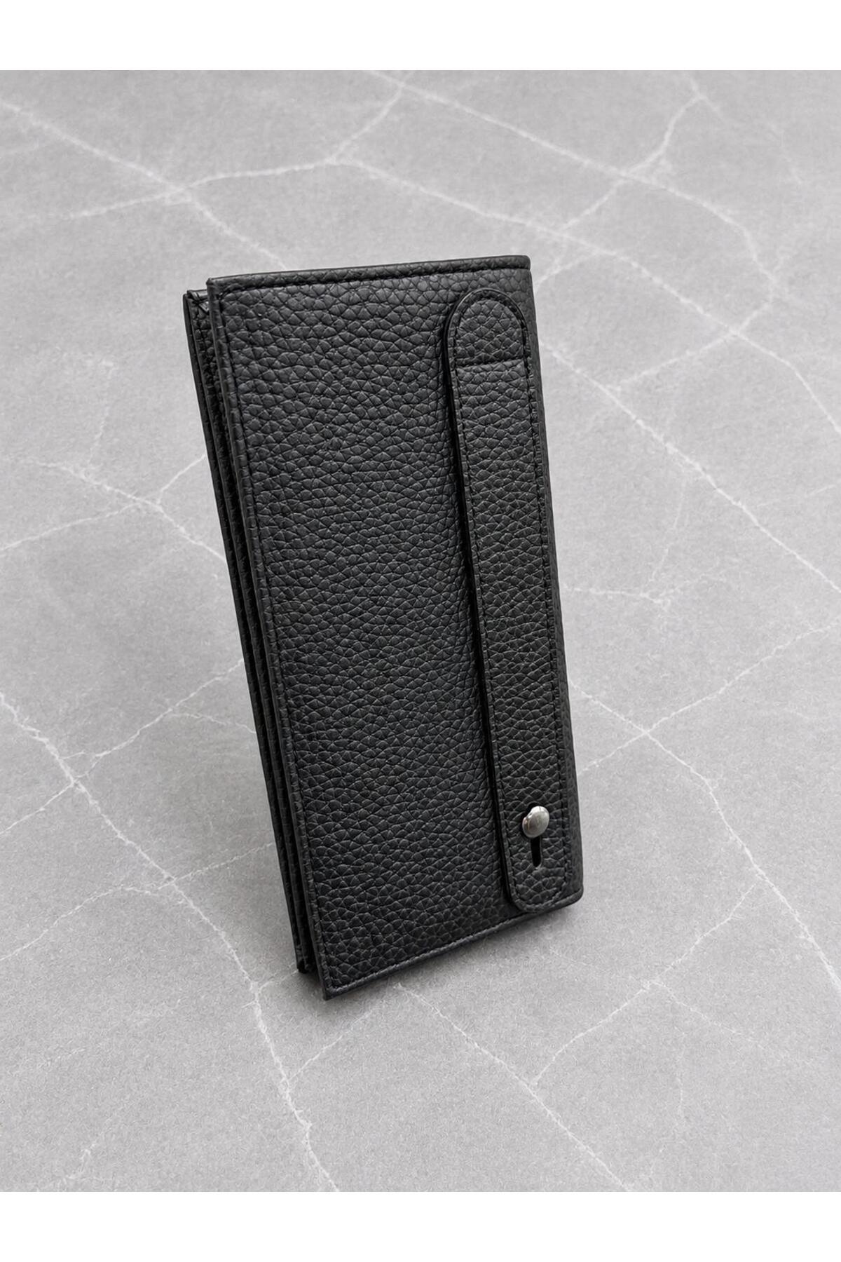 JR Boutique Erkek Siyah Suni Deri El Çantası Cüzdan Telefon Bölmeli Çoklu Kartlık Portföy
