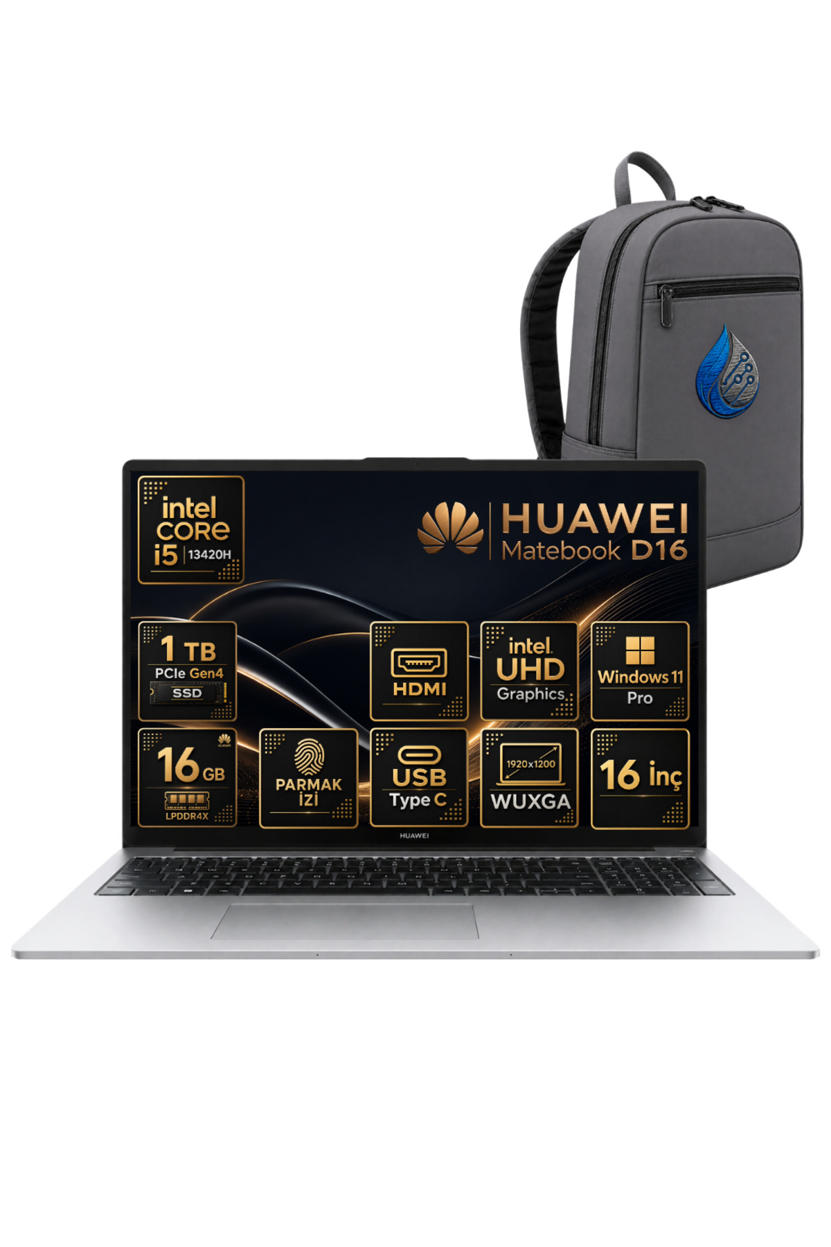 Huawei MateBook D16 Intel Core i5-13420H 16 GB LPDDR4X 1 TB SSD 16'' WUXGA IPS Windows 11 Pro Dizüst