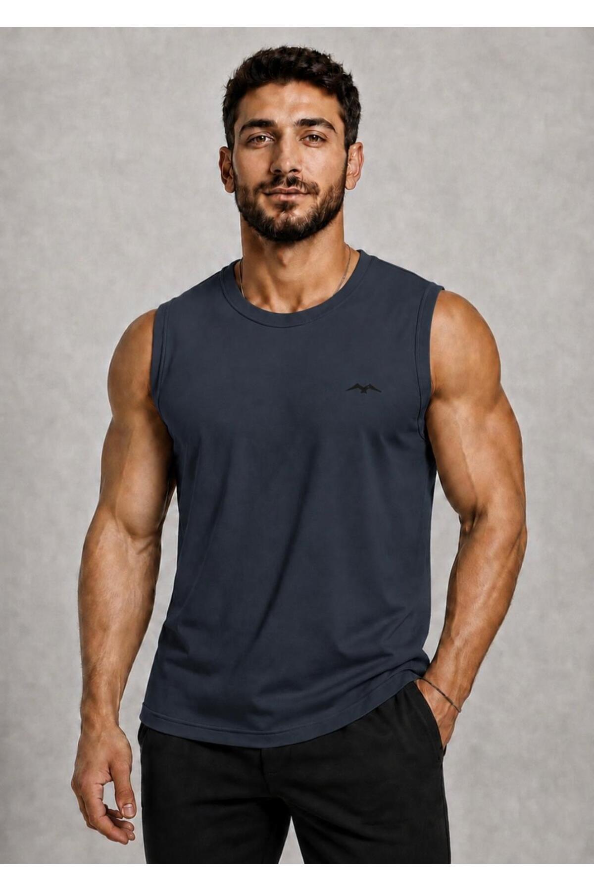 AXXEL Erkek Füme Bisiklet Yaka Kolsuz T-shirt-d690