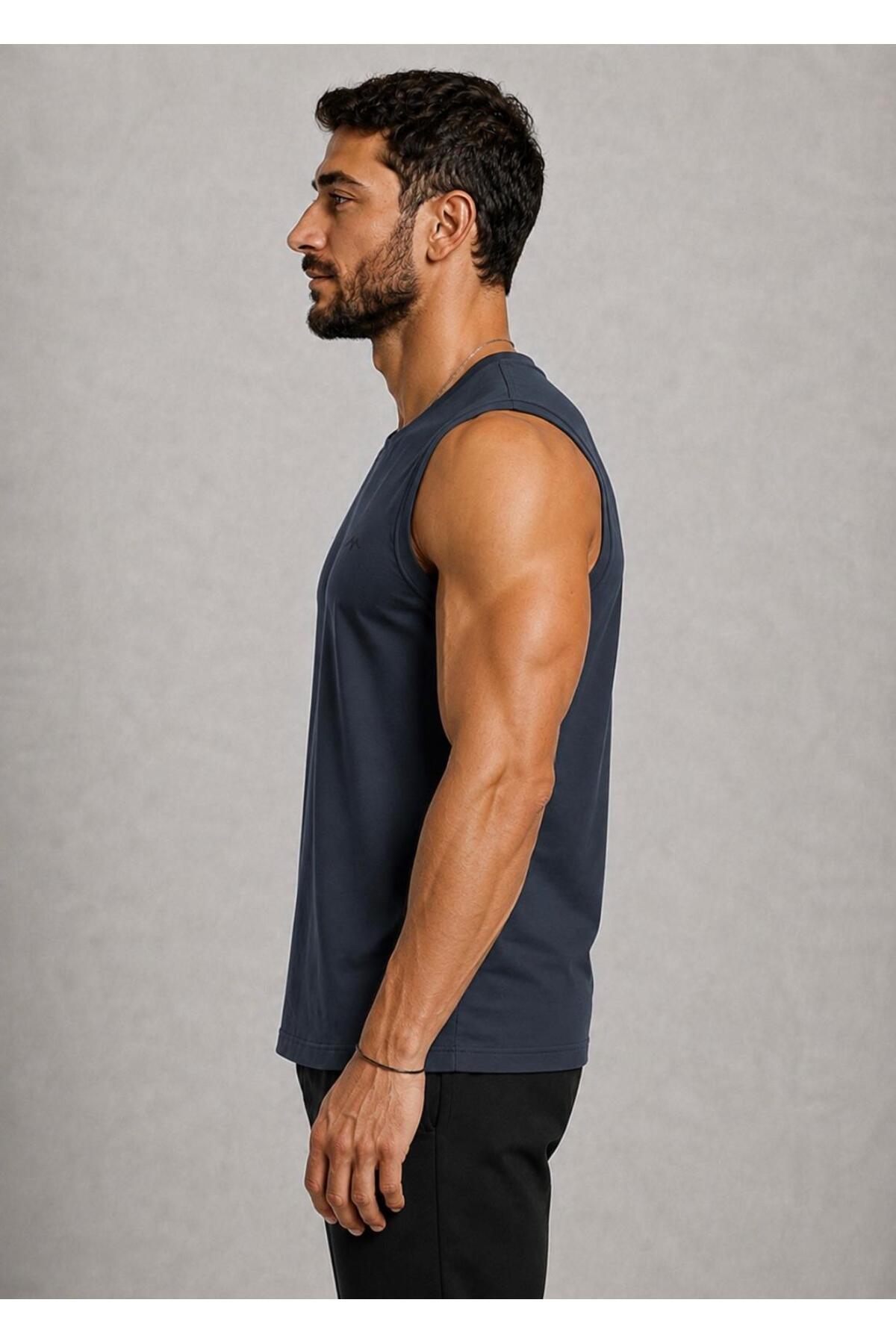 AXXEL Erkek Füme Bisiklet Yaka Kolsuz T-shirt-d690 görsel 2