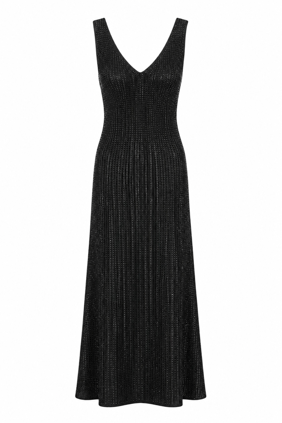 HAZELANNA Stone Embellished V-Neck Long Knitwear Black Dress