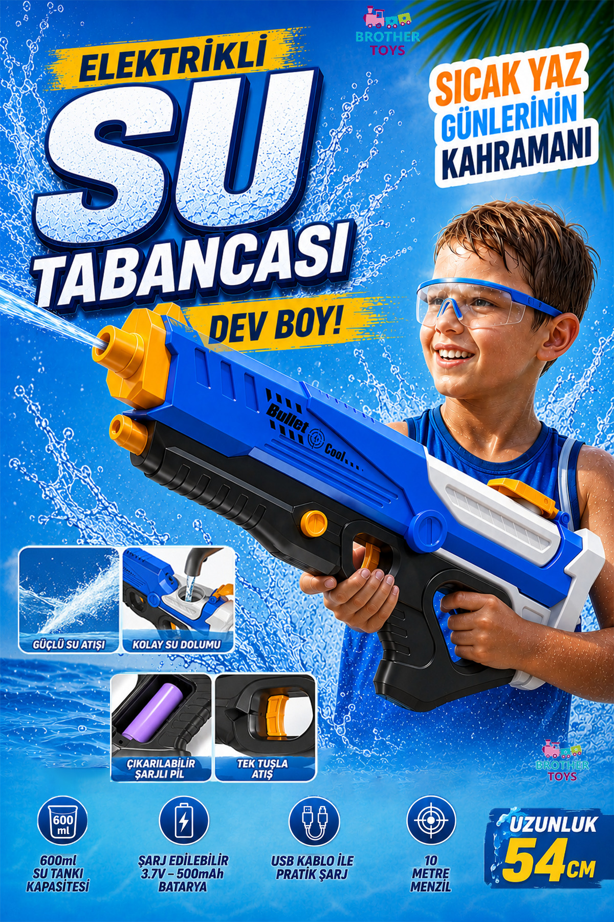 Brother Toys Büyük Boy Otomatik Atış Yapan Elektrikli 10 Metre
