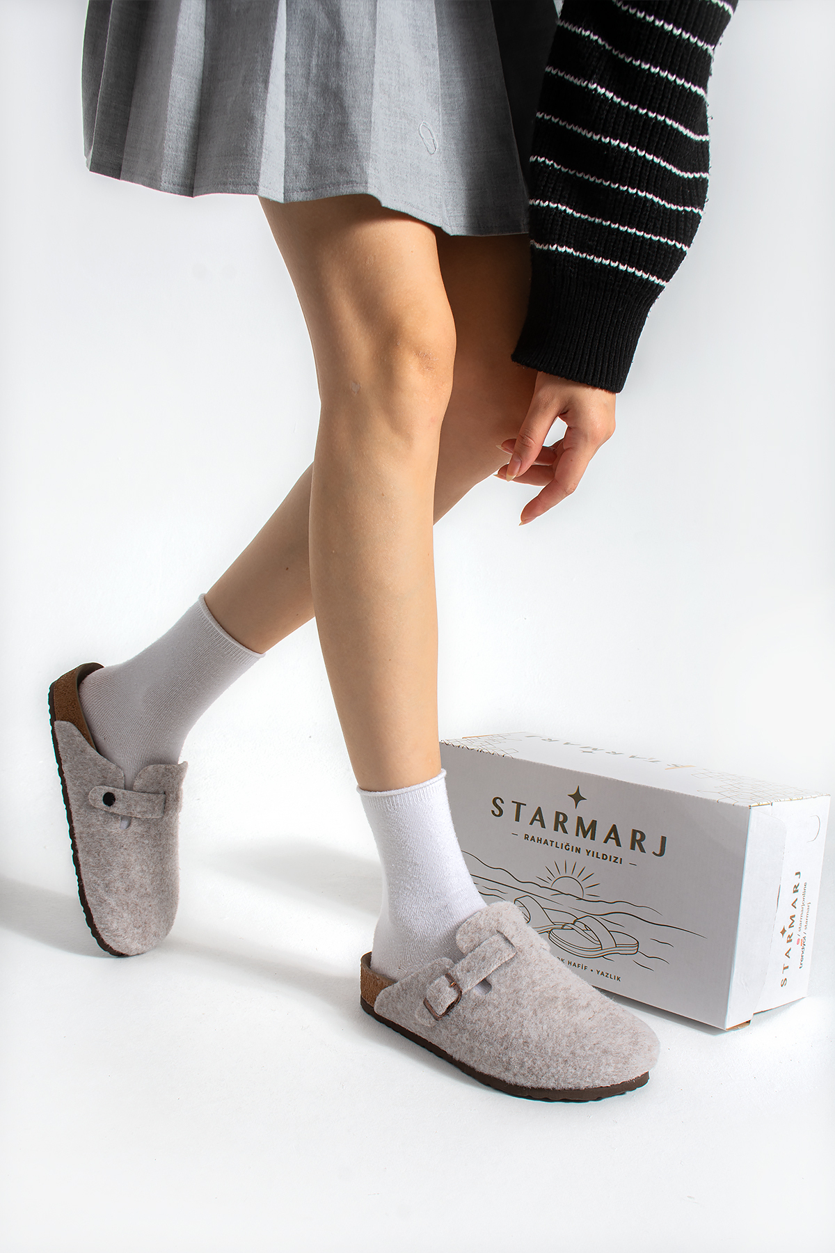 starmarj Unisex Keçe Terlik Konfor Modeli Kışlık Önü Kapalı Sabo Günlük Rahat Ev Terliği görsel 3