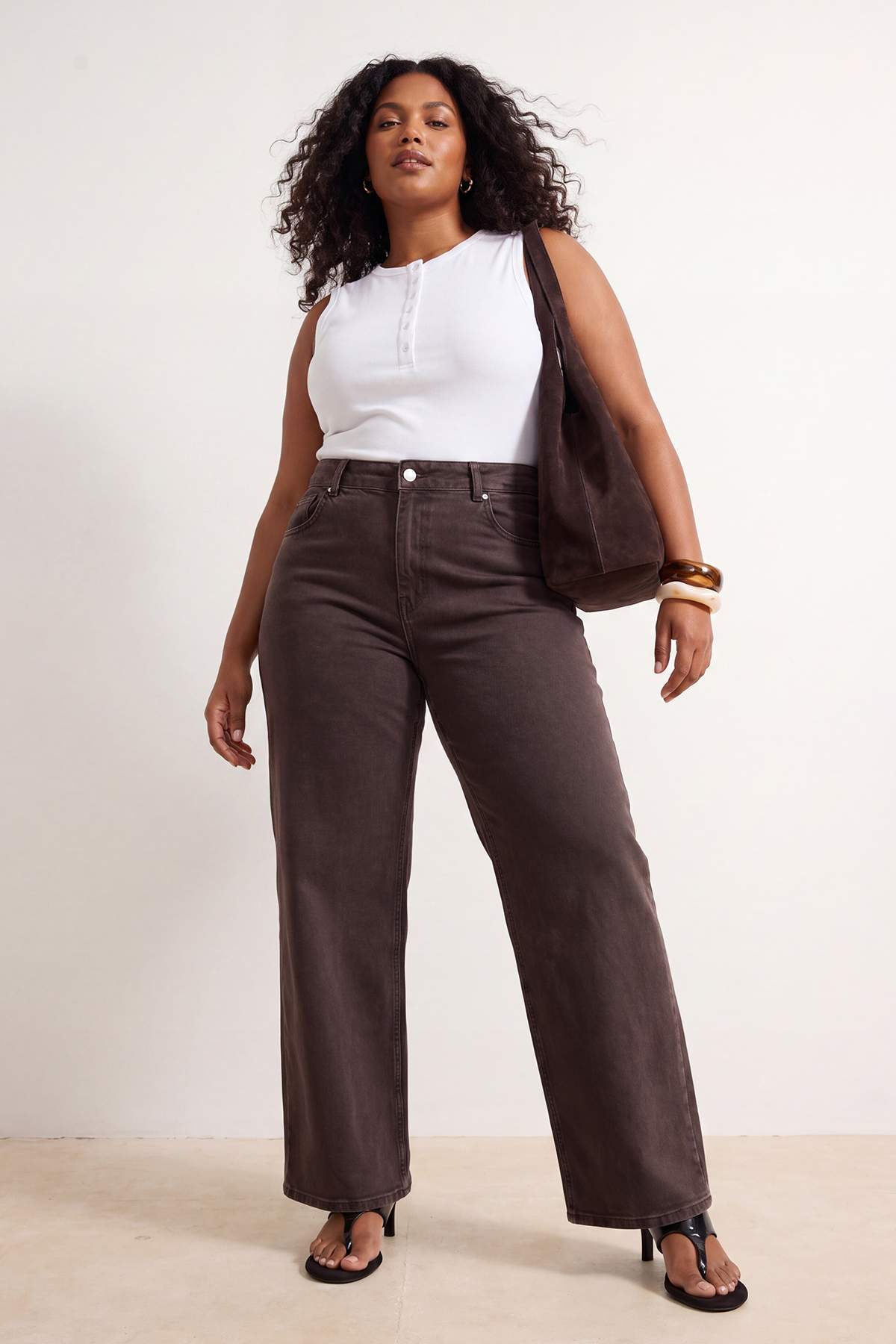 Trendyolmilla Curve Kahverengi Yüksek Bel Orta Esnek Wide Leg Palazzo Jeans TBBSS26CJ00058