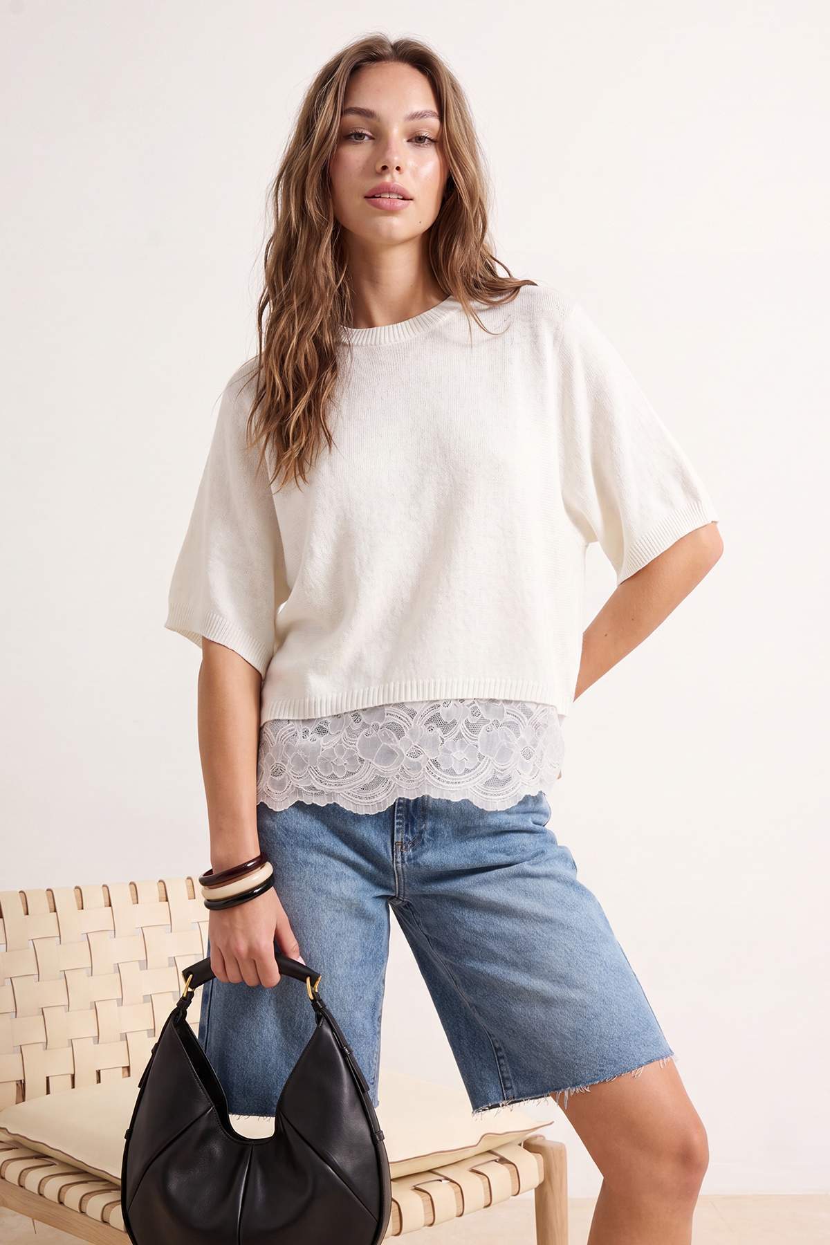 Trendyolmilla Ekru Dantel Detaylı Oversize Triko Kazak TWOSS26KZ00019