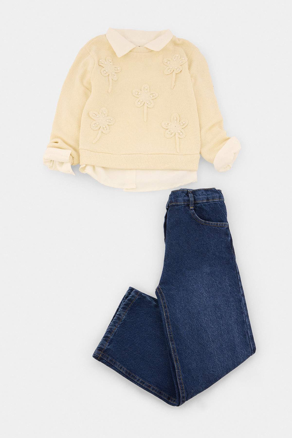 Trendyolmilla Kids Ekru Kız Çocuk %100 Pamuk 3'lü Alt&Üst Takım TKDAW27AU00012