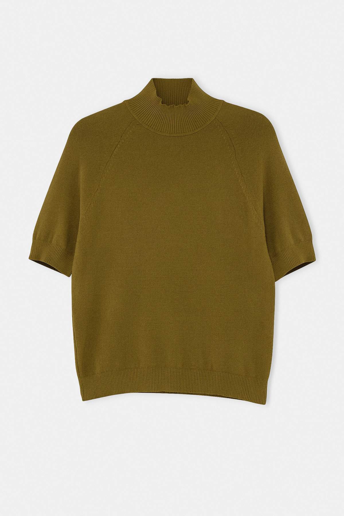 Trendyolmilla Yağ Yeşil Merserize Görünümlü Premium İplik/Özel İplik Basic İnce Triko Bluz TWOAW24BZ00005