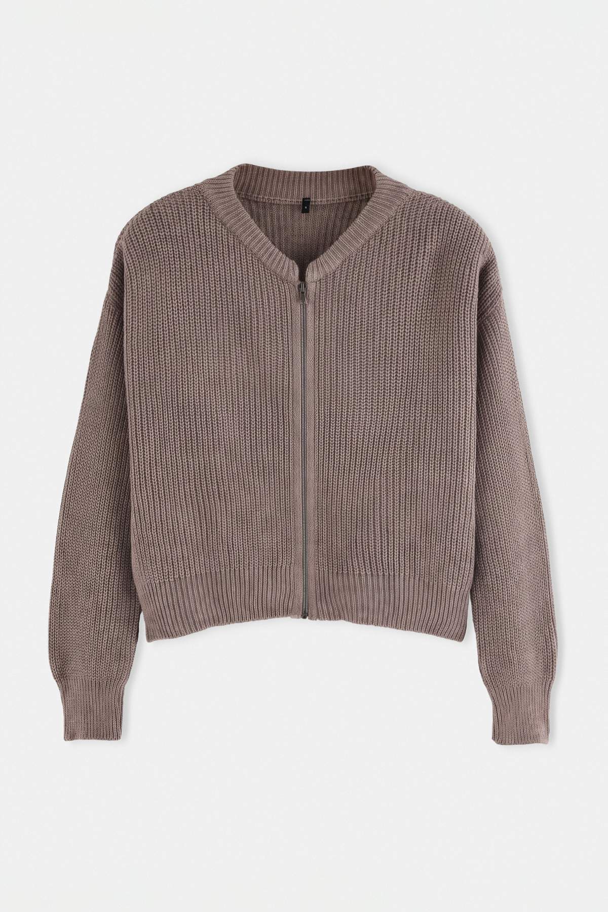 Trendyolmilla Vizon Geniş Kalıp Bomber Yaka Fermuarlı Triko Hırka TWOAW24HI00153
