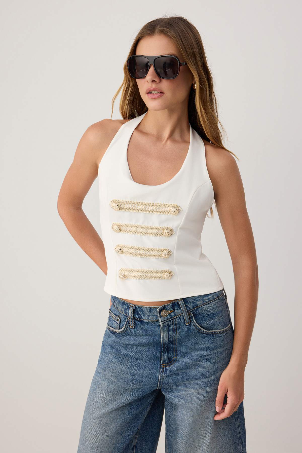 Trendyolmilla Taş Aksesuar Detaylı Dokuma Bluz TWOSS26BZ01097