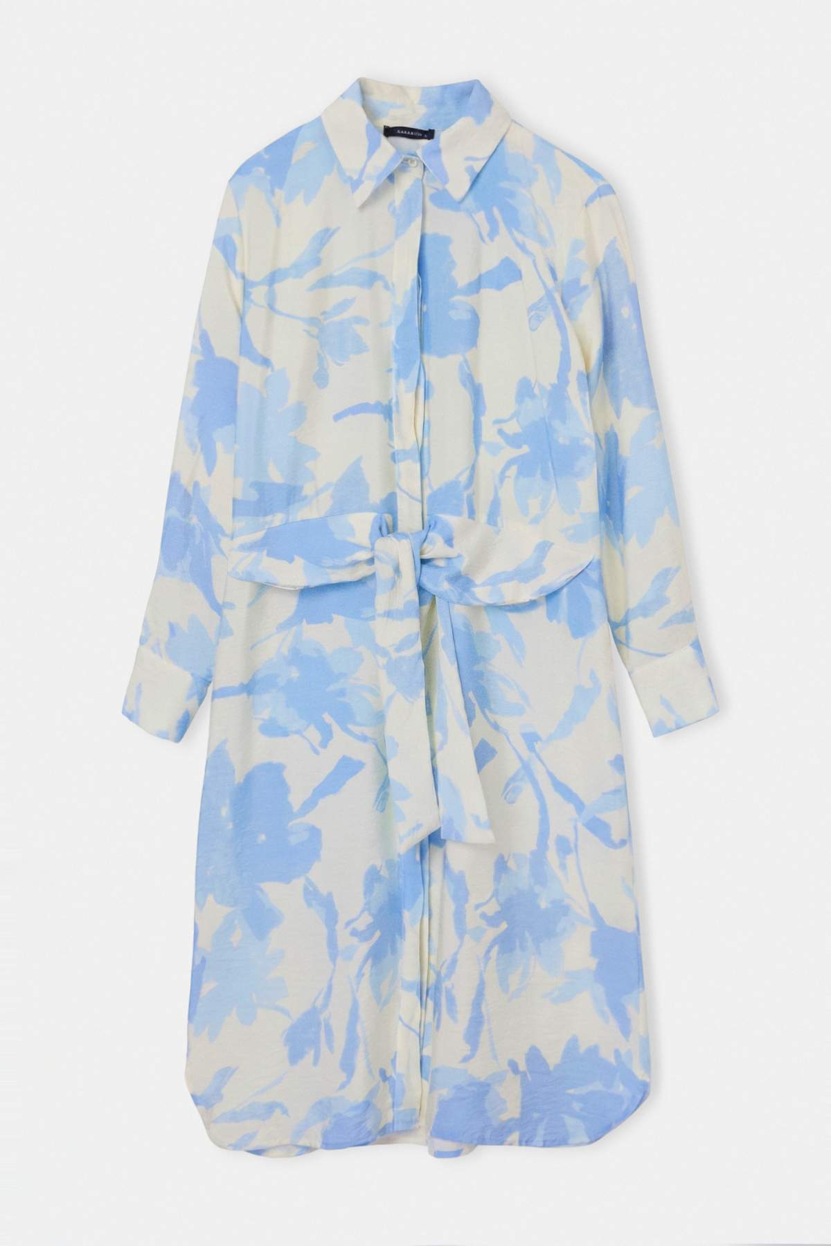 Trendyolmilla Modest Mavi Oversize Çiçekli Viskon Midi Gömlek TCTAW27TG00011