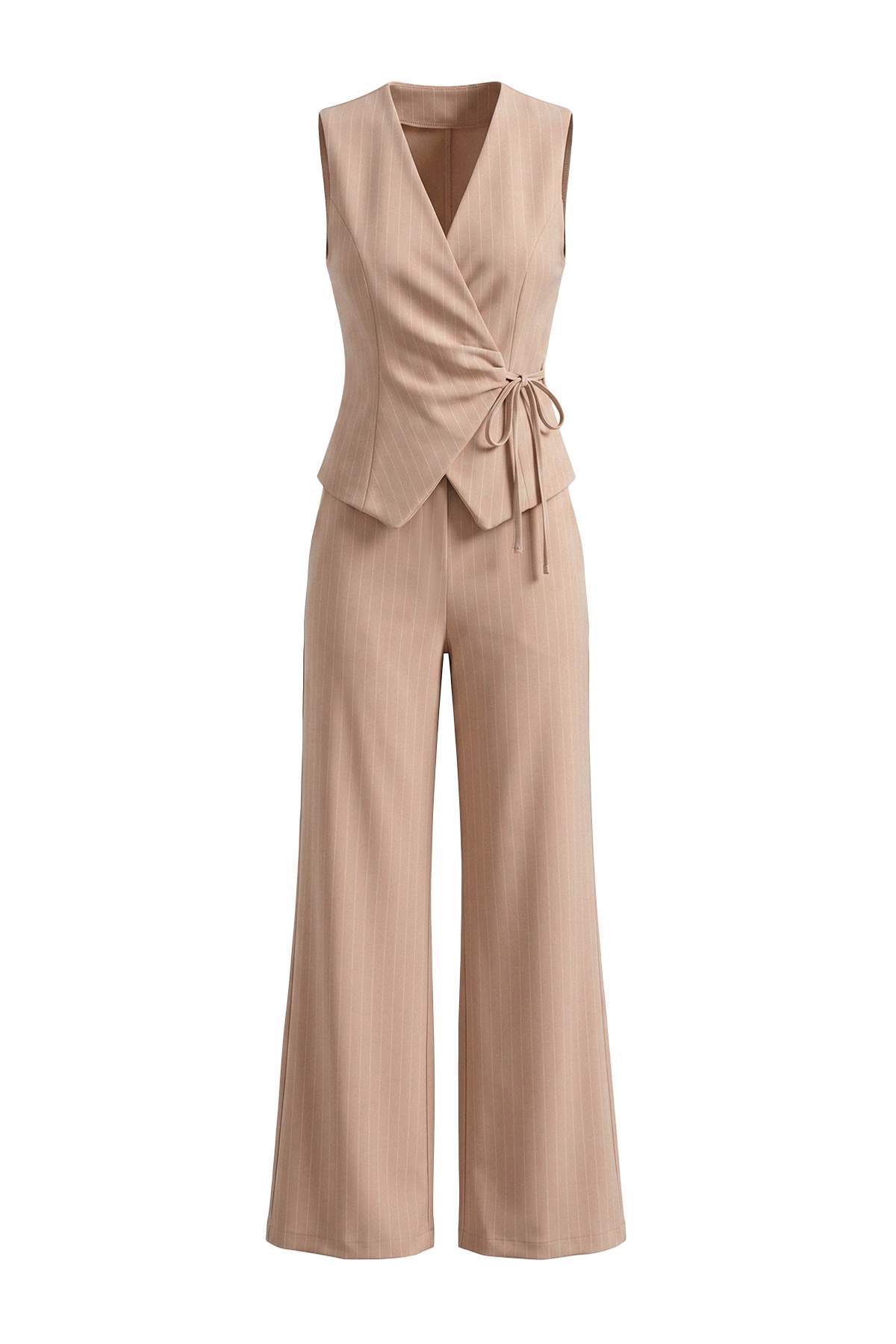 Trendyolmilla Krem Yelek Pantolon Şık Dokuma Alt - Üst Takım TWOSS26AU00309