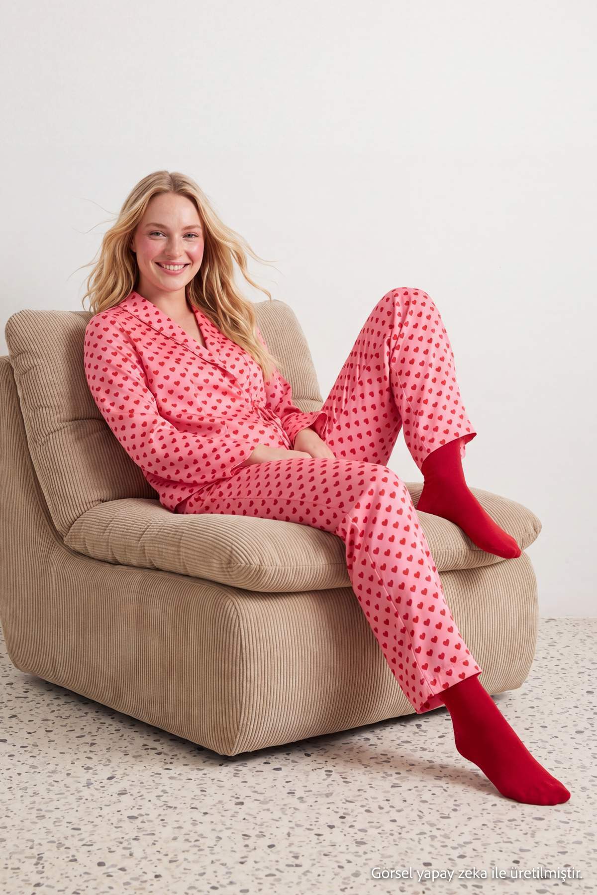 Trendyol Collection Red-Pink Heart Tied Detailed Viscose Woven Pajama Set Thmaw22Pt0300