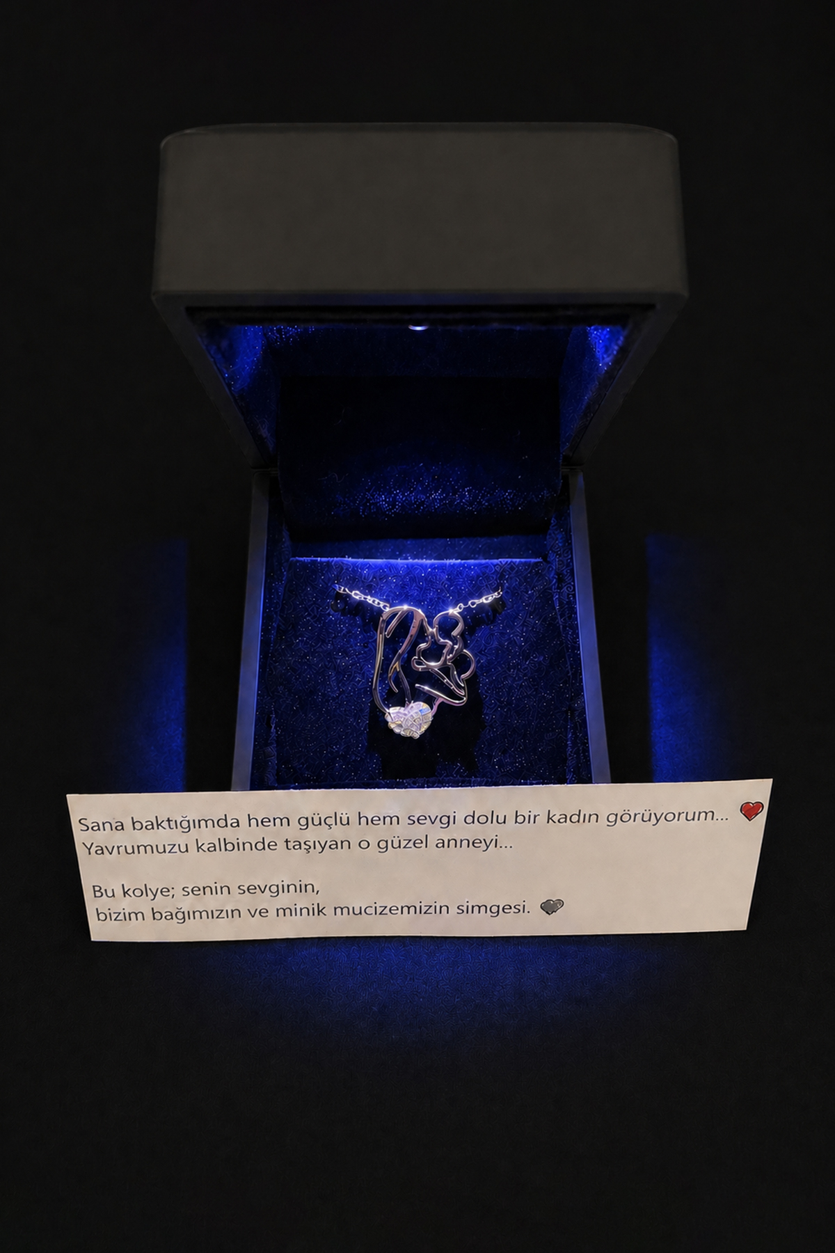 Else Silver Işıklı Kutuda Anne Bebek 925 Ayar Gümüş Kolye