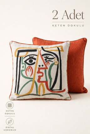 Viamarse İskandinav Tarzı Picasso Desenli Kıl Biye Dekoratif Kırlent Kılıfı S...