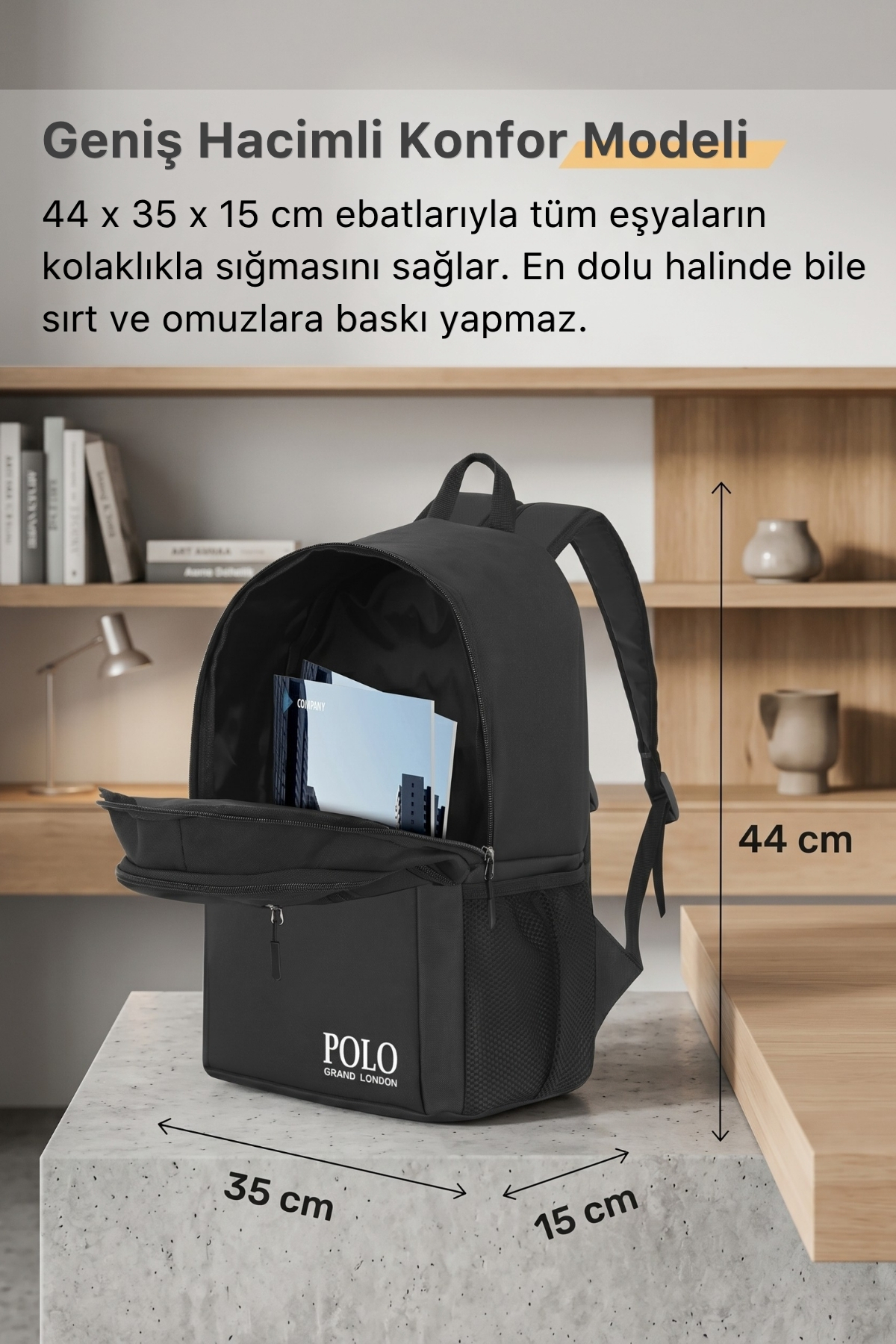 POLOGRAND London Orijinal Unisex Çok Gözlü Su Geçirmez Spor Kurs Laptop Gezi Seyahat Ve Günlük Kullanım Sırt Çantası