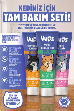 VUPS Kedi Malt Macunu 3’lü Tam Bakım Seti 3x100 gr