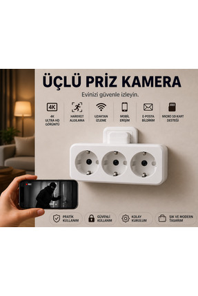 intermax Beyaz Kablosuz Topraklı Çoğaltıcı Üçlü Priz Güvenlik Gizli Kamerası ...