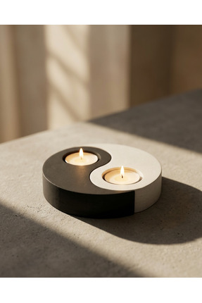 FeriDeco Yin Yang Dekoratif Taş Mumluk | Doğal Soya Tealight Mum
