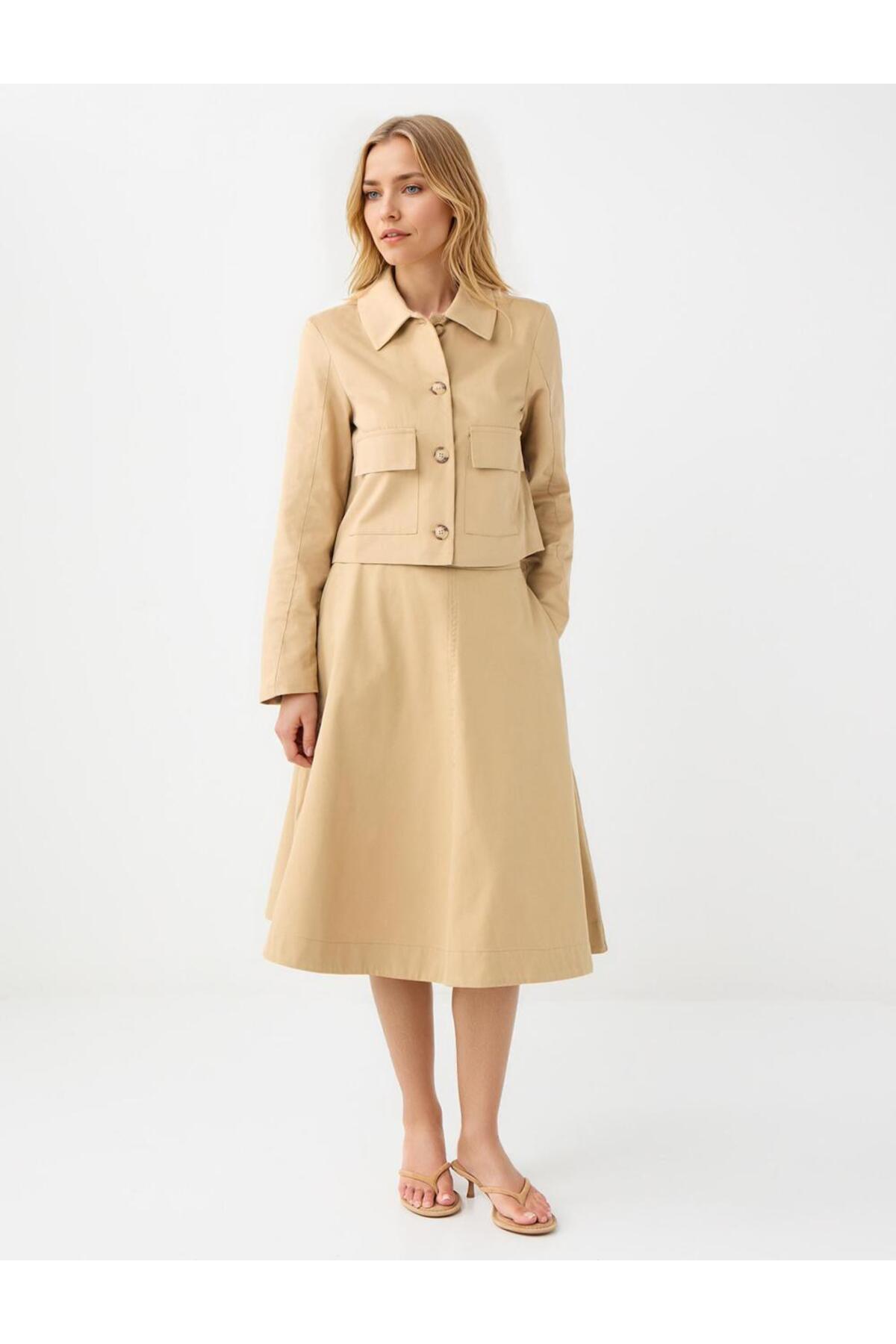 ナナメル Jimmy Key Deve Tüyü Rahat Kesim Normal Bel Gabardin Midi Etek