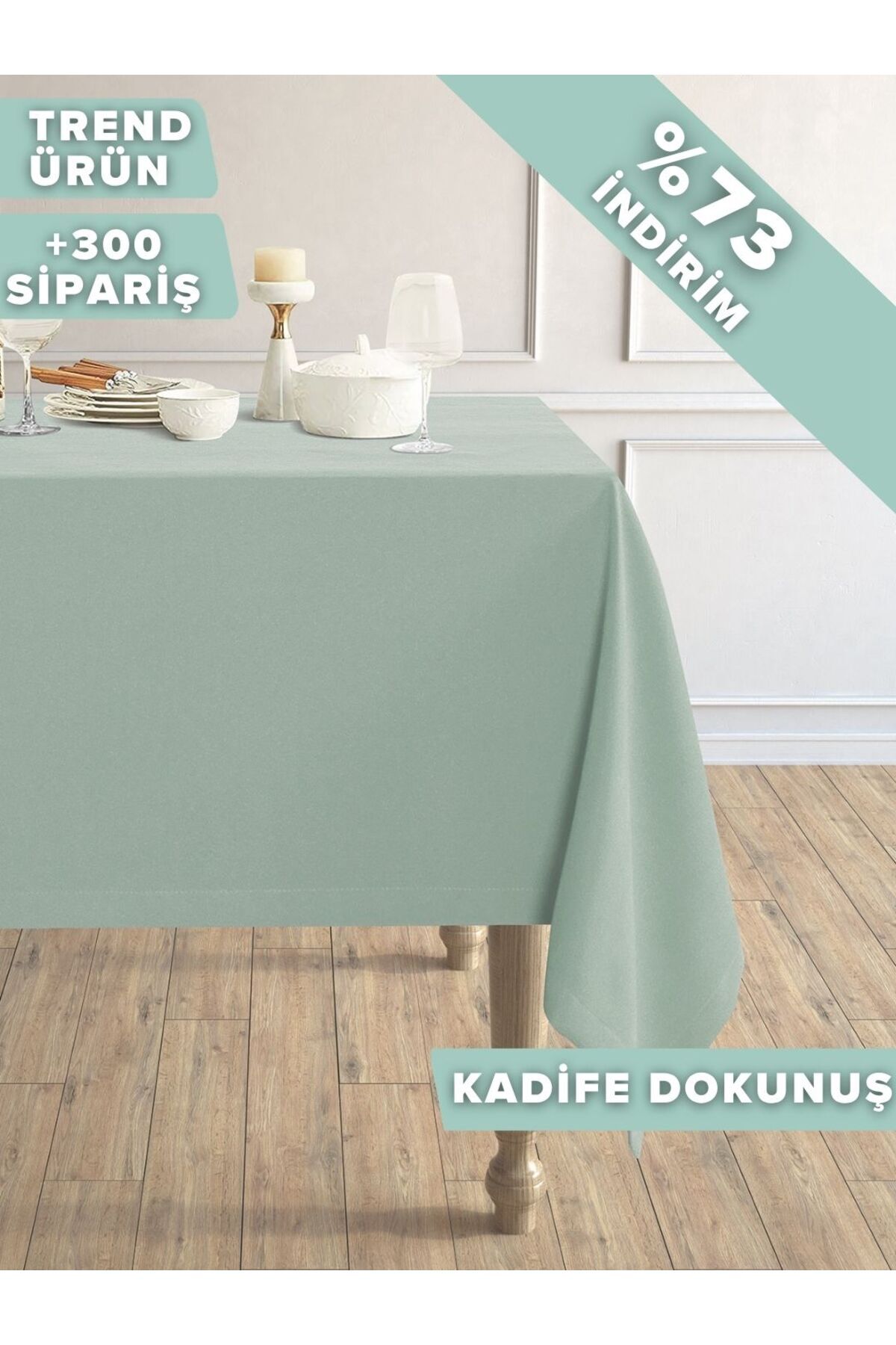 Daily Series Velvet Textured Fog Blue Color Tablecloth