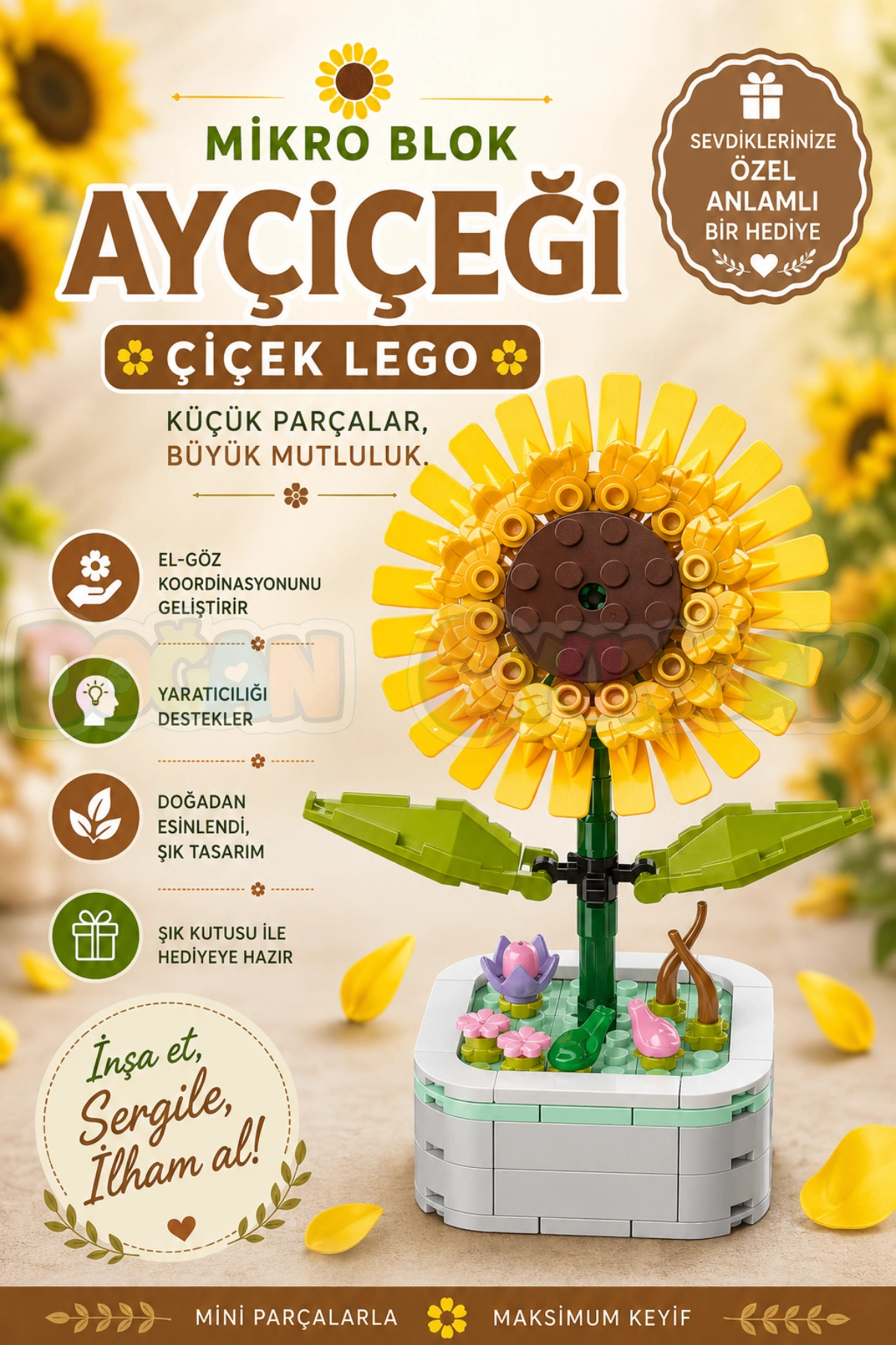 flower_remake Doğan Oyuncak Dünyası Micro Block Sunflower Flower Lego - Lego