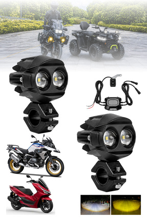 DEKOHOP Motosiklet LED Sis Farı Seti Çift Renk Tüm Montaj Aparatları ve Kablo...
