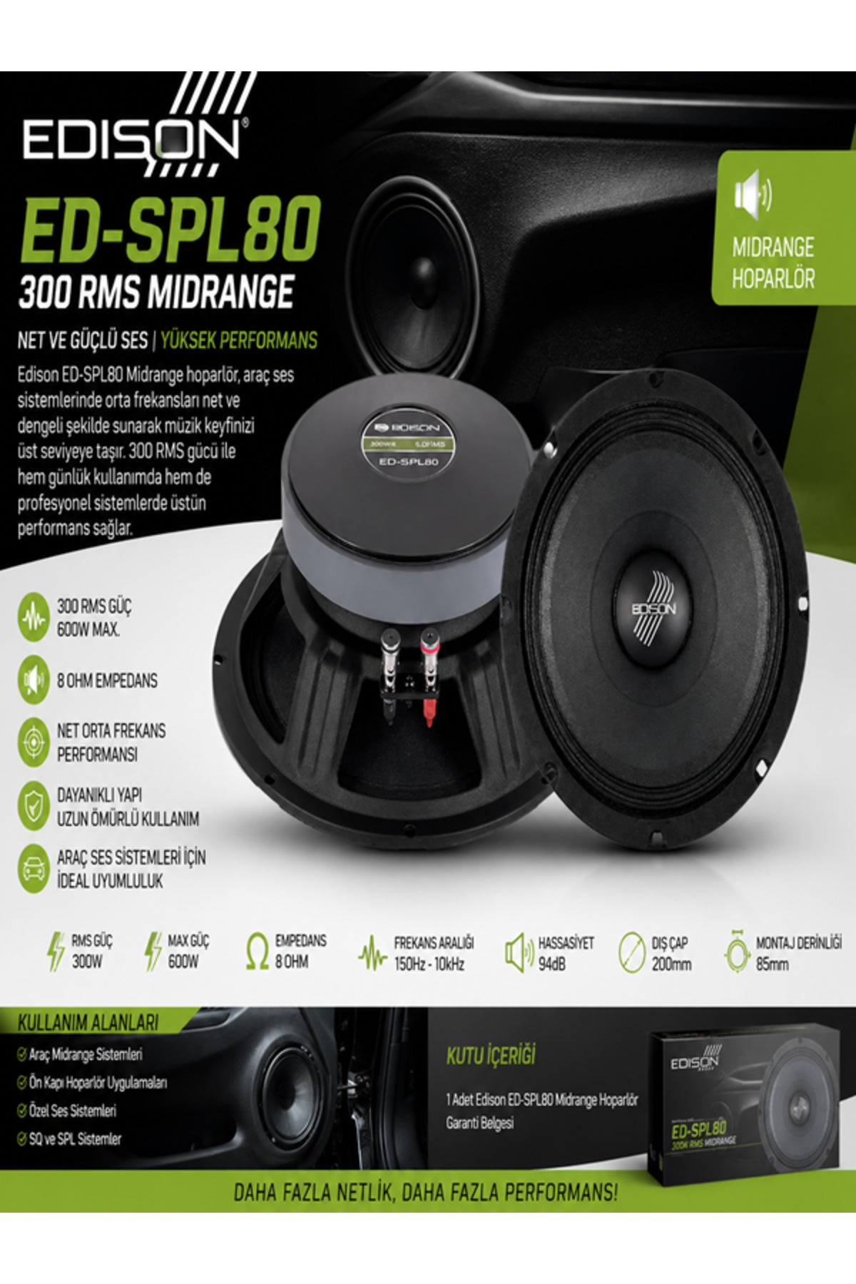 Edison ED-SPL80 300 RMS MIDRANGE - Fiyatı, Yorumları