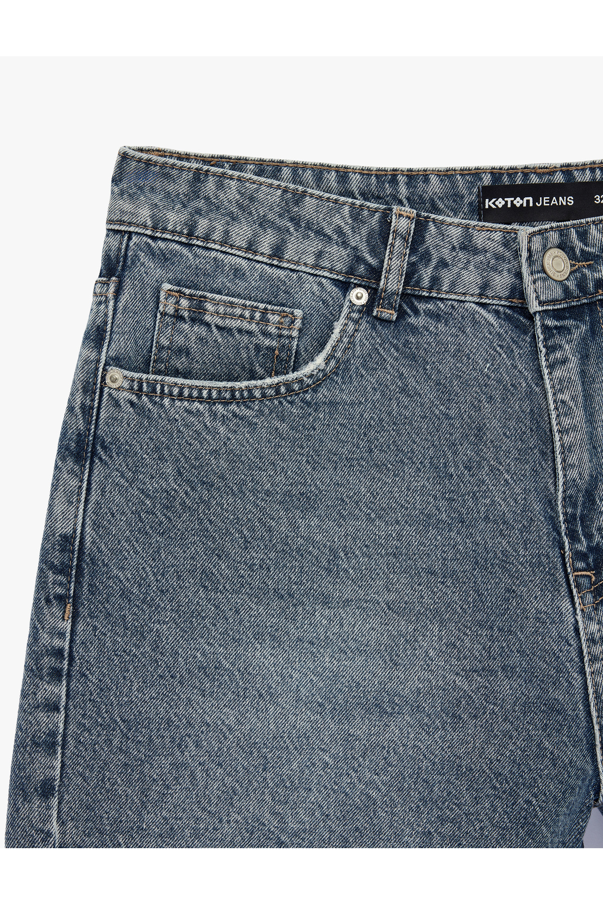 Koton Pamuklu Normal Bel Straight Fit Jean Şort görsel 7