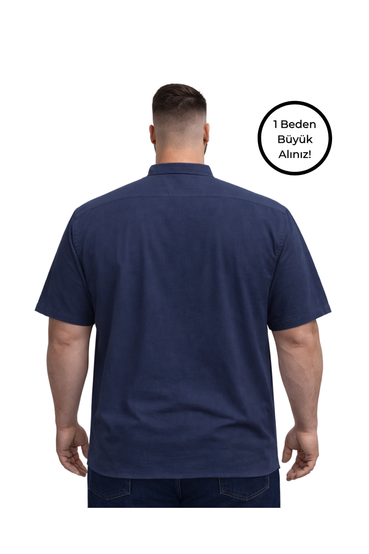 BattalModa Erkek Büyük Beden Lacivert Çift Cepli Kısa Kollu Gömlek 3XL-4XL-5XL-6XL-7XL-8XL görsel 3