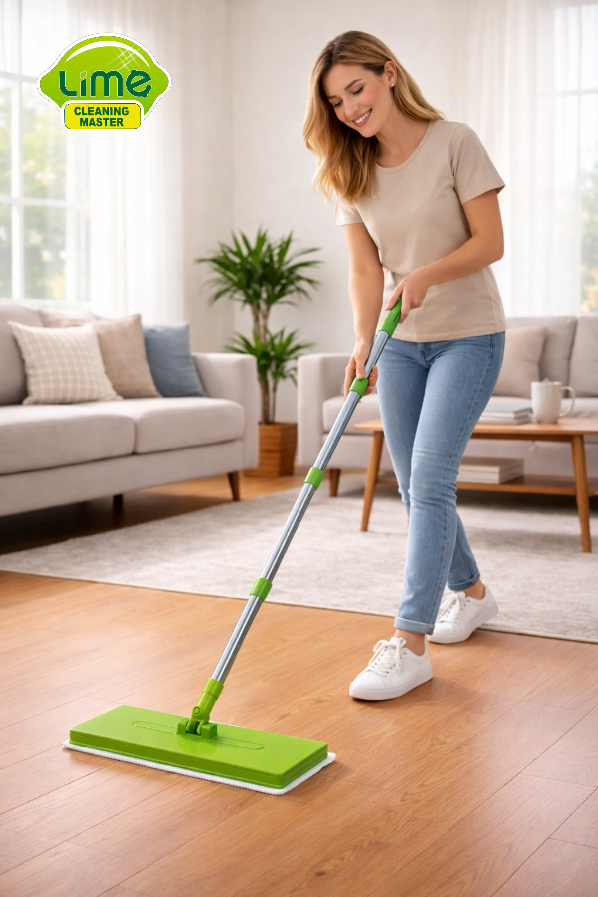 ppsk Lime Click Mop 32 cm Genişlik | Paslanmaz Çelik Sap, Otomatik