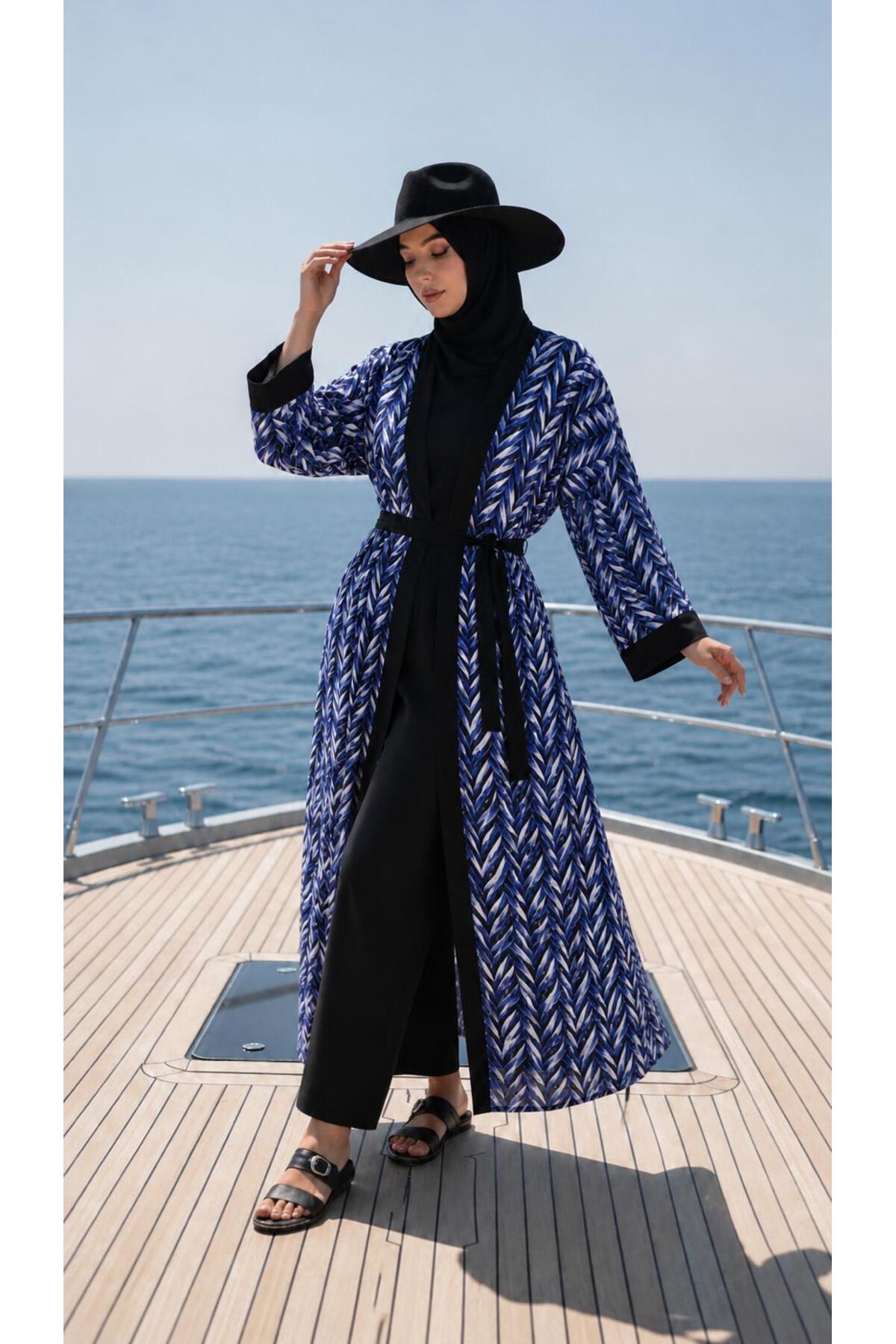 Hijab Leaf Patterned Modest Swimsuit Set Kimono Pareo Set of 4