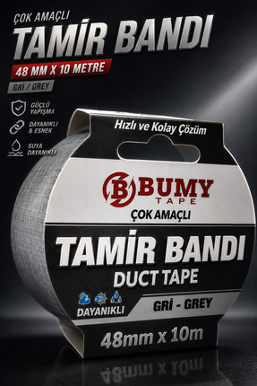 BUMY GRİ Tamir İzolasyon Bandı 48 Mm X 10 METRE Genel Duct Tape Su Geçirmez S...