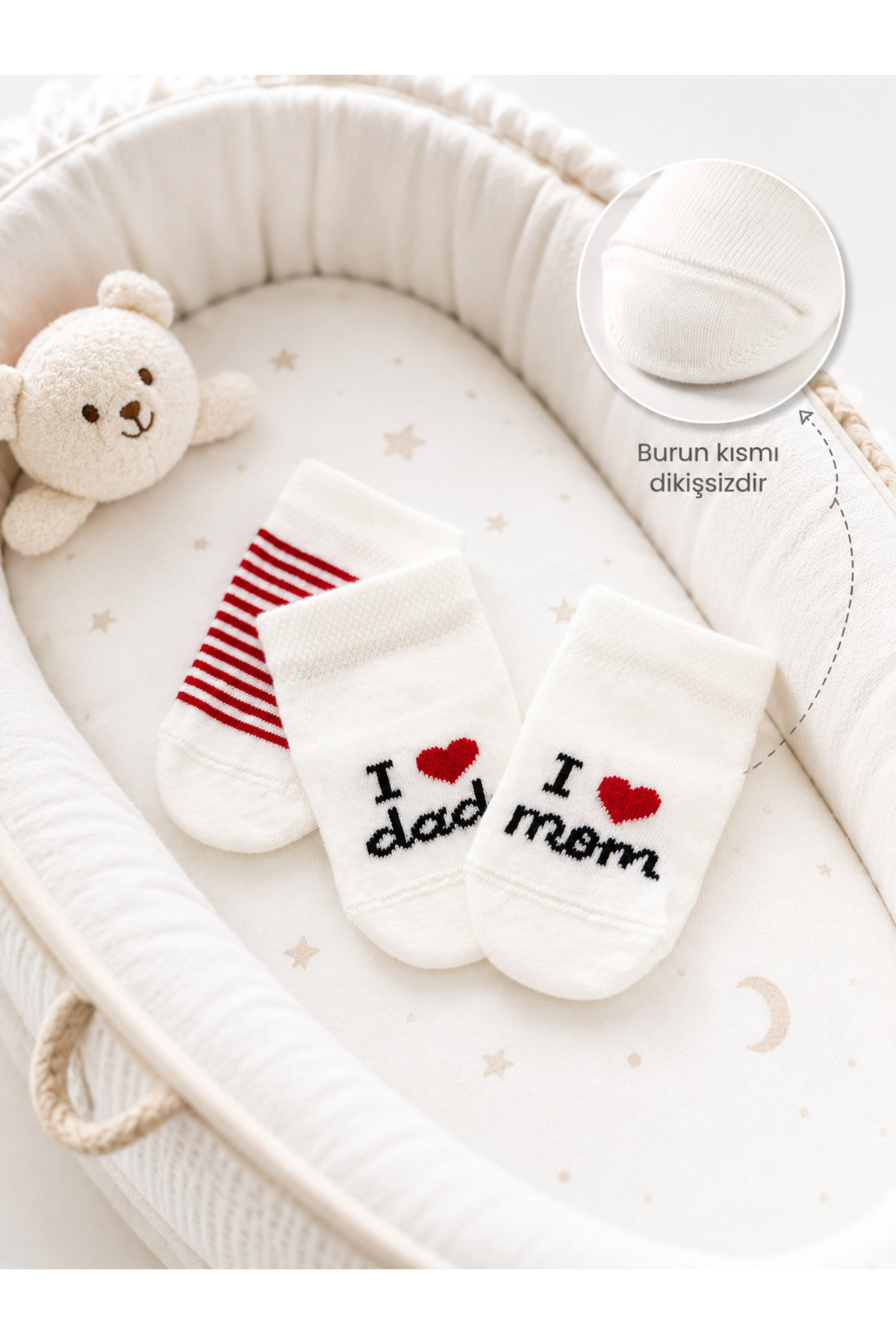 3pcs Baby Booties Socks / Newborn Mom Dad Socks Organic Combed Cotton