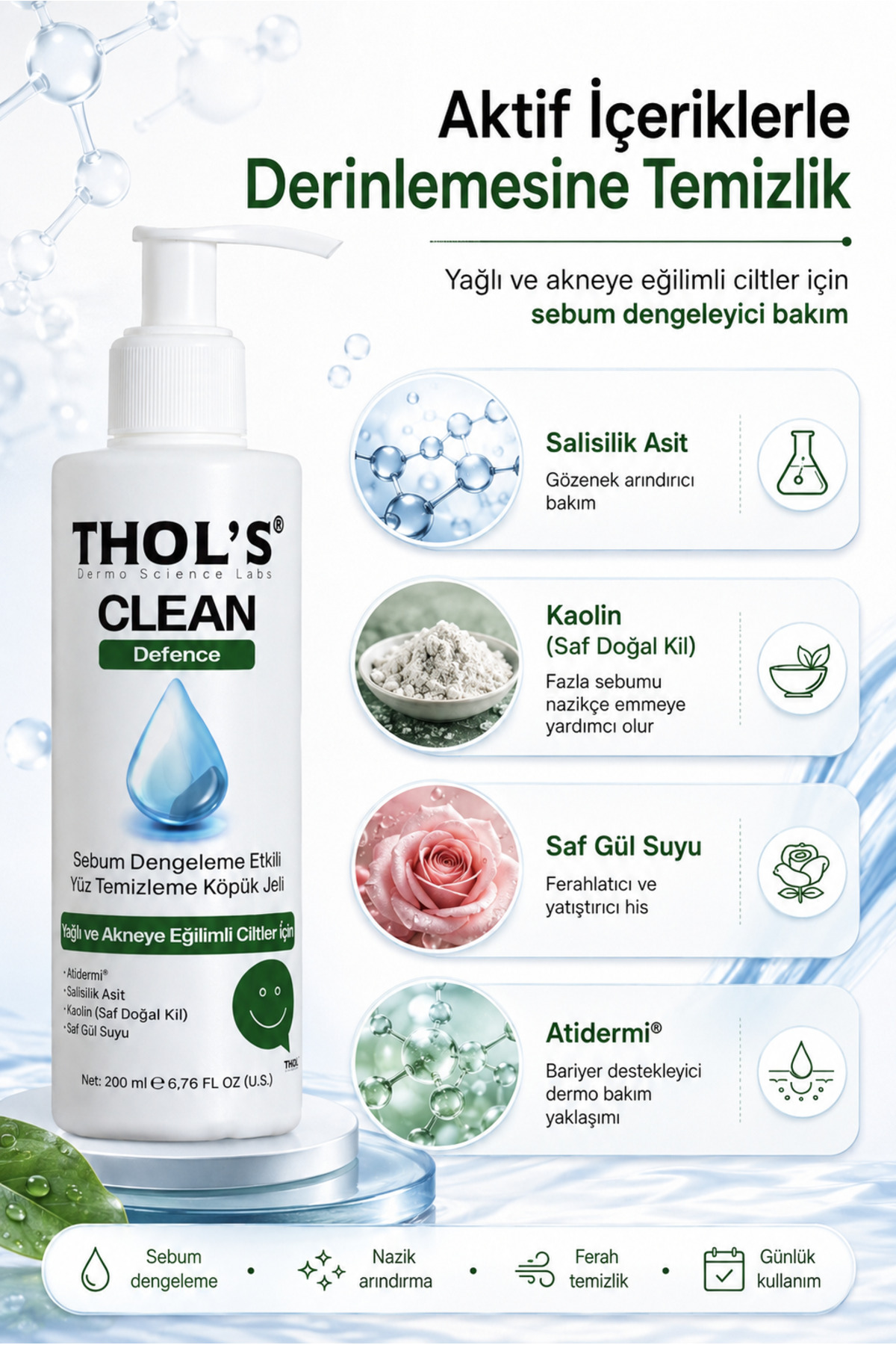 TB4 Karşıtı ve Sebum Dengeleyici Yüz Temizleme Jeli - Salisilik Asit & Kaolin Kil 200 ml — TYCHH52UZN172607092522473 — تصویر 2 از 6