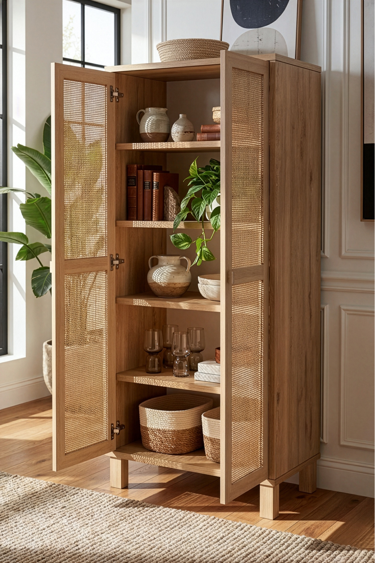 Dune Multi Purpose Cabinet Kitchen Pantry Provisions Bathroom Cabinet Wooden Basket with Jute Lid -Jute DN6-SJ