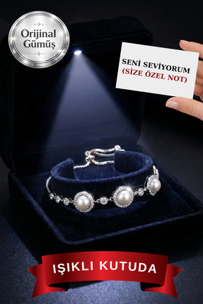 CARAT STONE Işıklı Kutuda Gümüş Kadin 3'lü Inci Asansör Kadın Bileklik