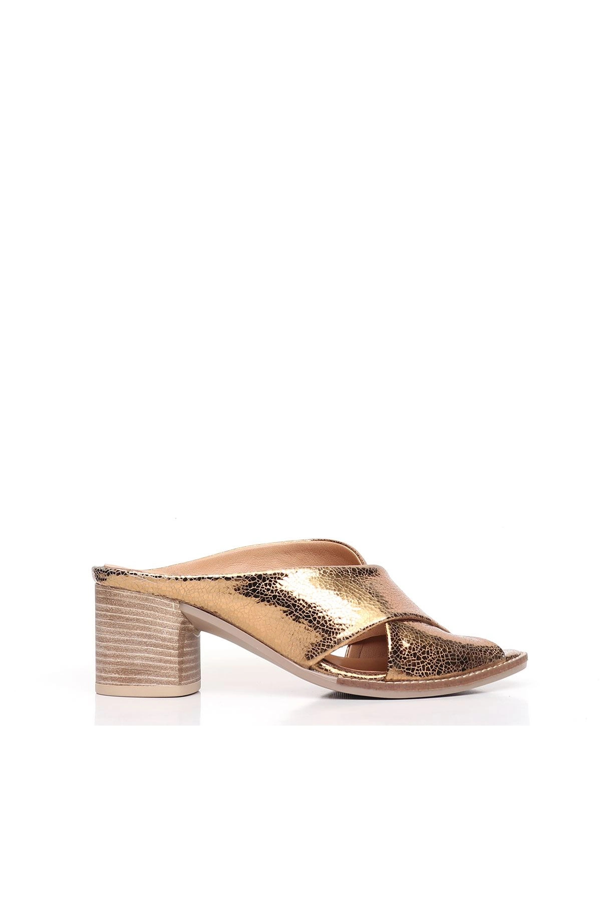 Shoes Bronze Leather Women's Heeled Slippers 01wn6108
