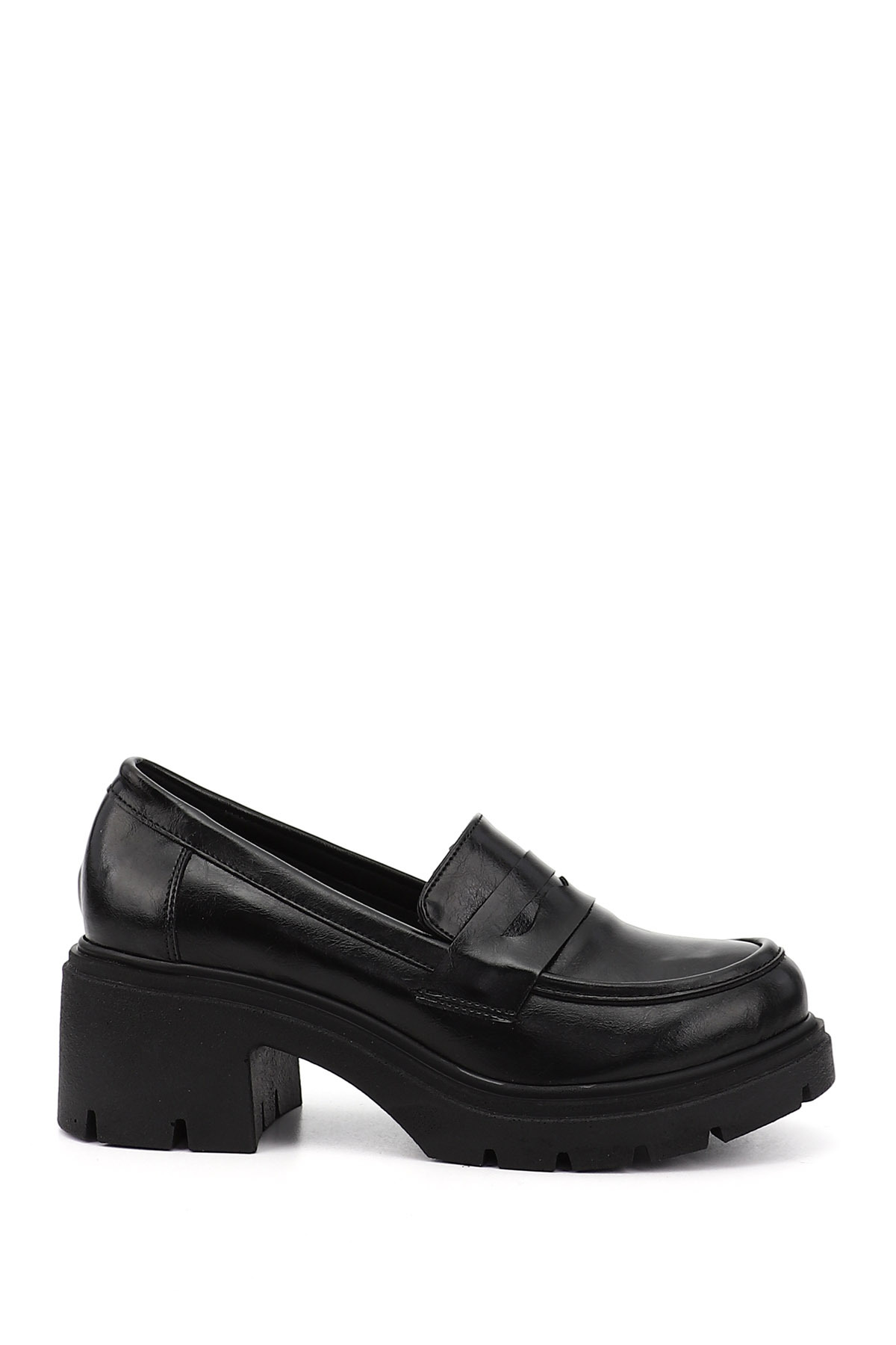 Women's Black Thick Heels Loafer Shoes