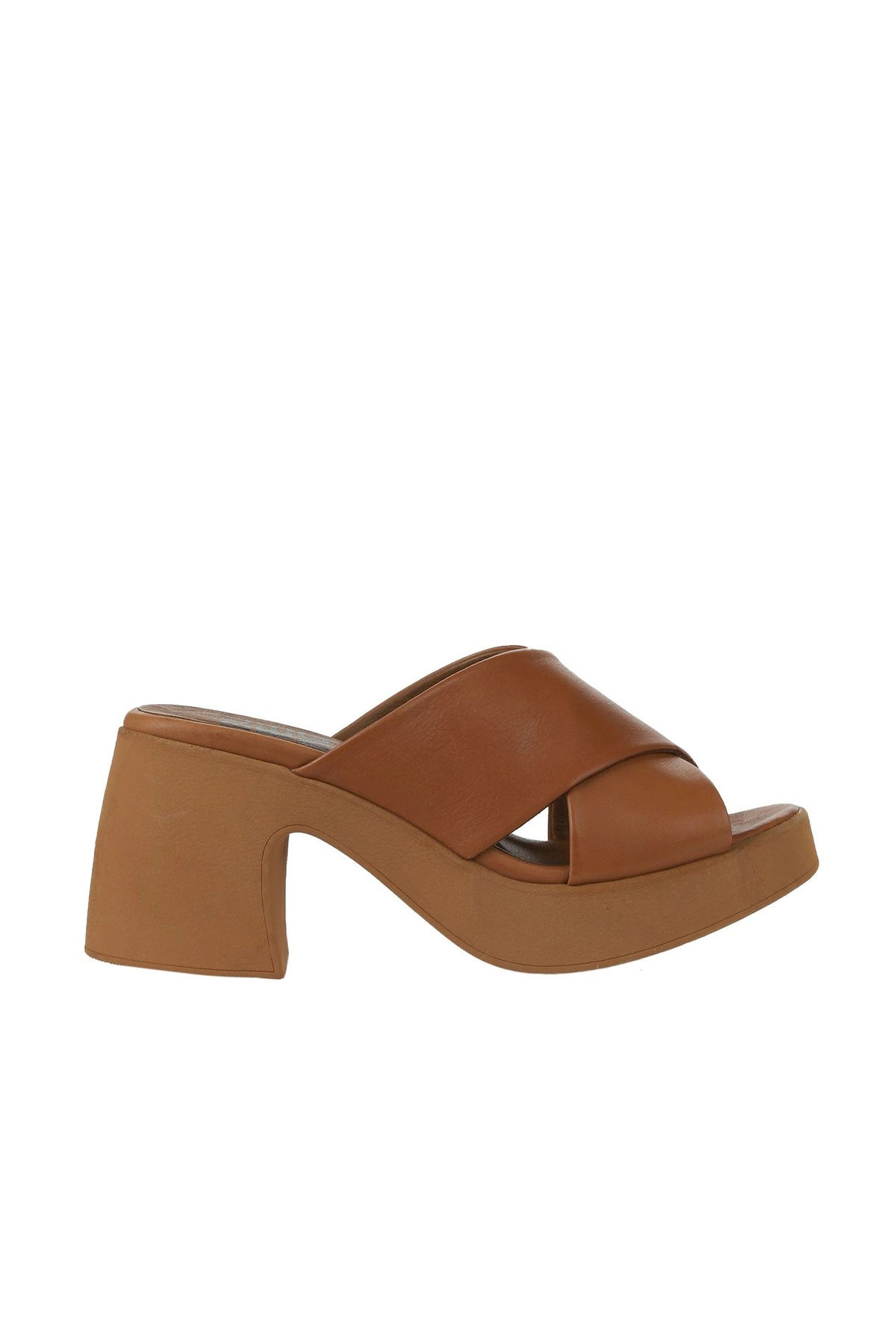 Tan Dark Leather Women's Heeled Slippers 01wy12201