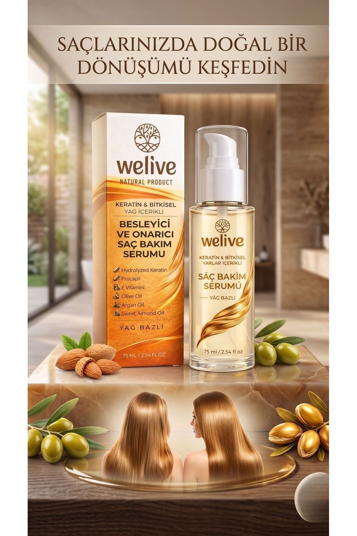 Keratin Biotin Saç Serumu 75 ML Yıpranmış Saçlar İçin Yağ Bazlı Bakım — 1061 — تصویر 3 از 4