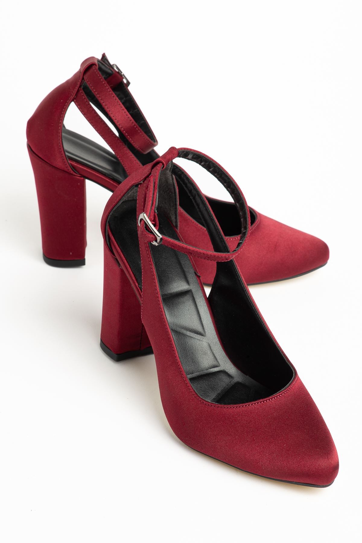 Lillian Heels Claret Red Satin Heels Women's Shoes
