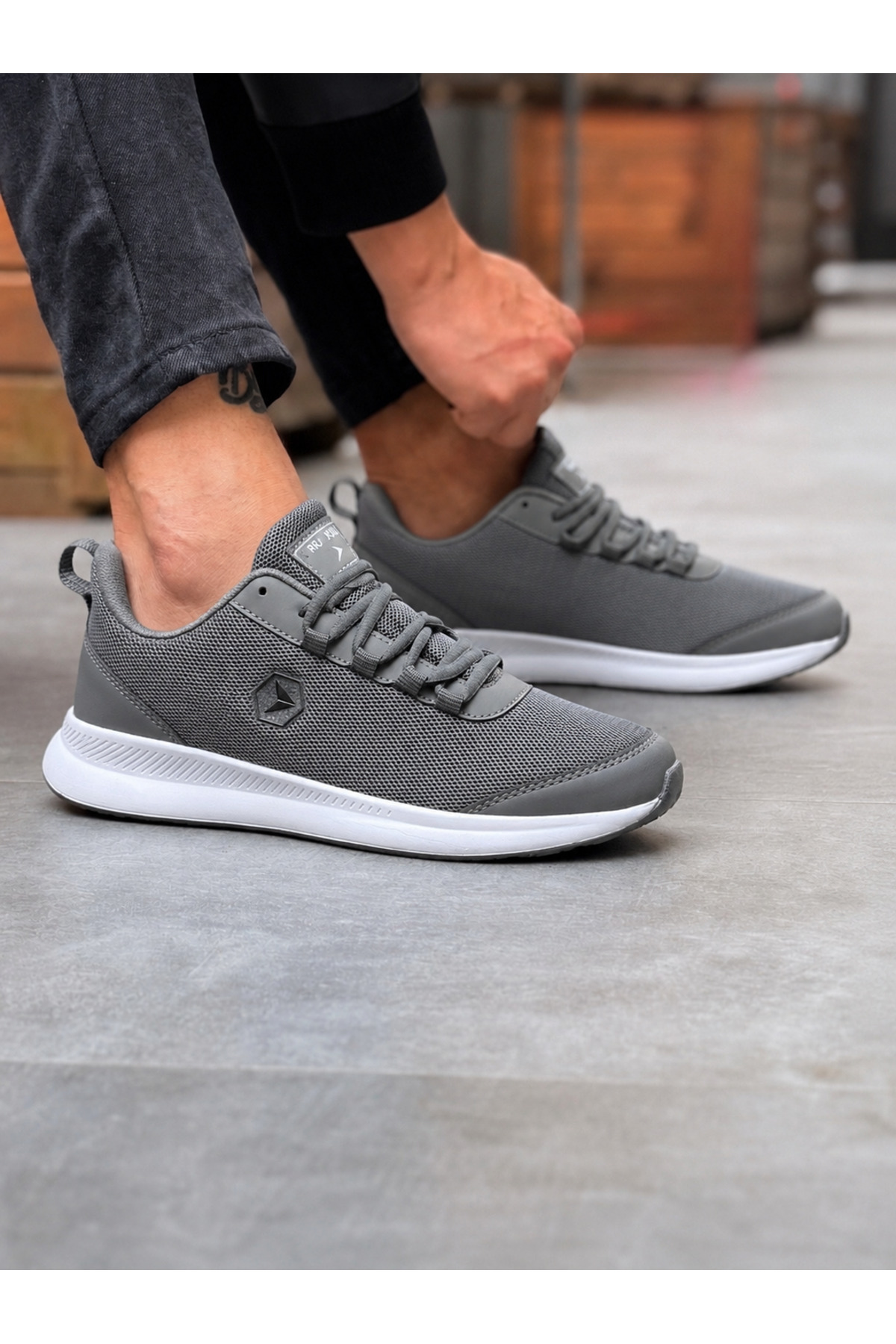 PRO JACK Füme Siyah Bağcıklı Sneaker Koşu Yürüyüş Erkek Spor Ayakkabı görsel 5