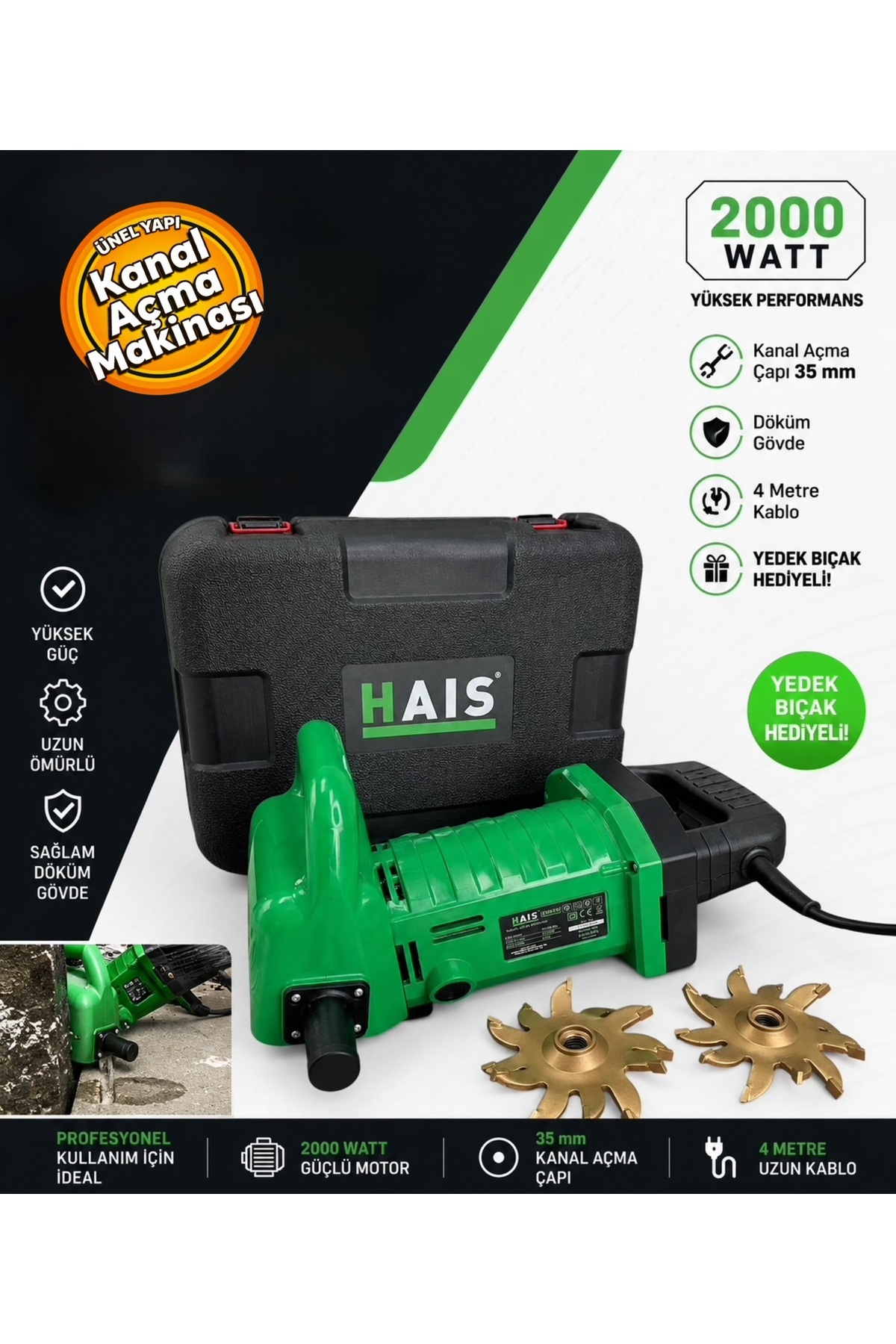パーフェクトバイスセット Hais CV35-2000 Kanal Açma Makinası 2000 Watt - Fiyatı, Yorumları