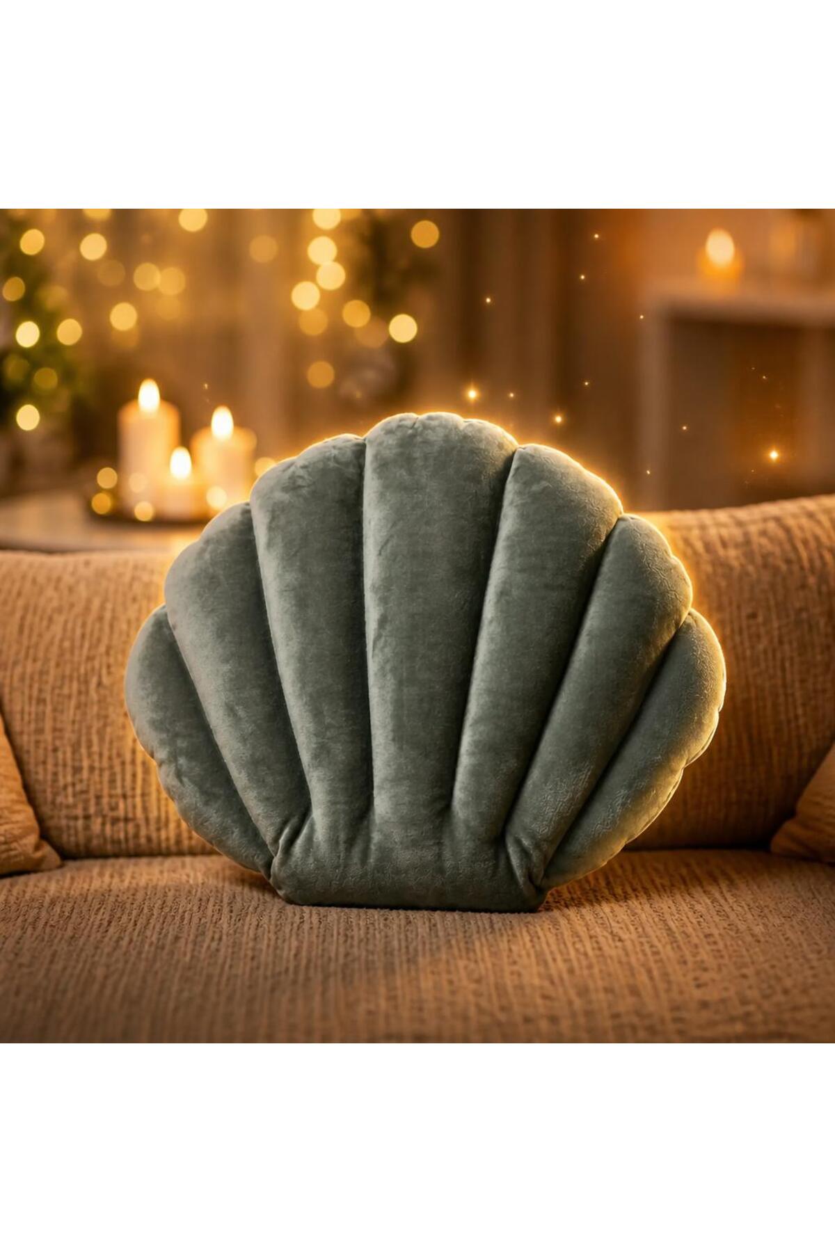 Boutique Hotel Series Handcrafted Decor Pillowcase Velvet Dark Sea Green Seashell Pillow