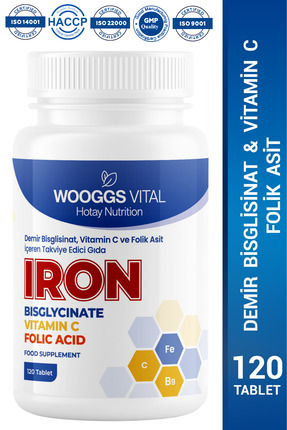 Hotay Nutrition Wooggs Vital Demir Bisglisinat 14 mg, C Vitamini 50 mg ve Fol...