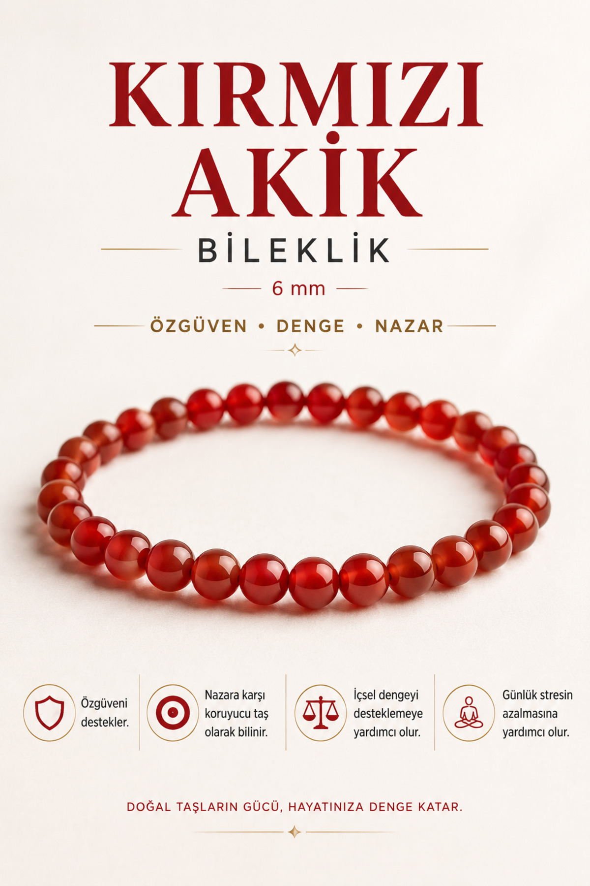 OSMANLI DOĞAL TAŞ Orijinal & Sertifikalı Kırmızı Akik Doğal Taş Kutulu El Yapımı Özel Tasarım Doğal Taş Bileklik 6 mm