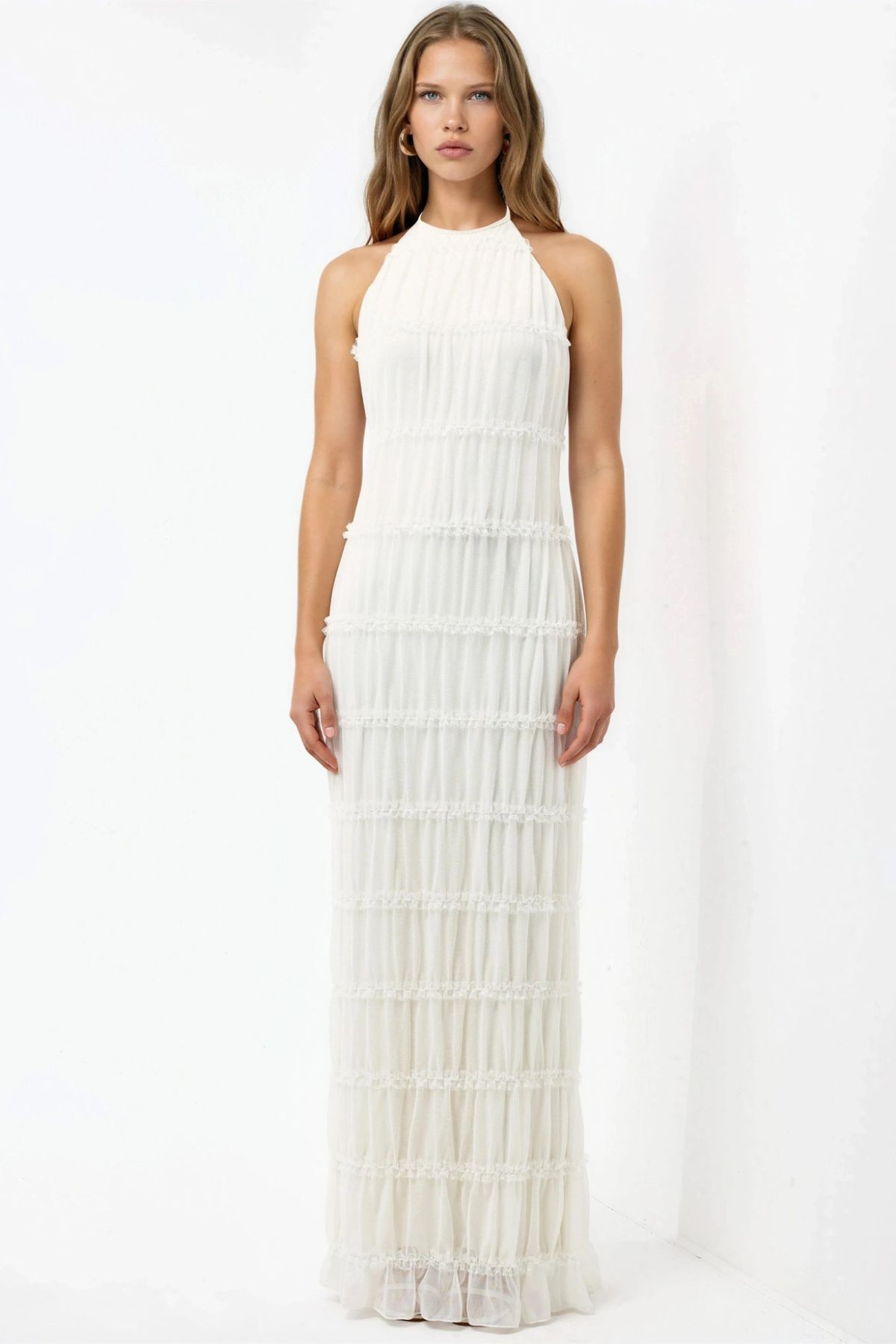 Hiccup Halter Yaka Dokulu Maxi Elbise görsel 8