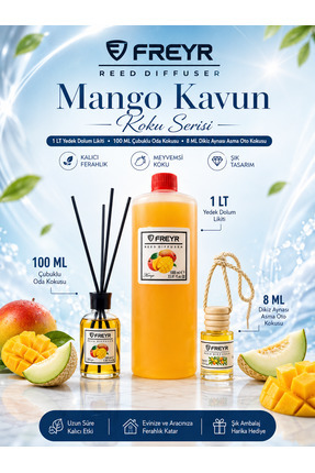 FREYR Oda Kokusu Çubuklu Mango Kavun 100 ml + 1 Litre Yedek Dolum Refill | Ev...